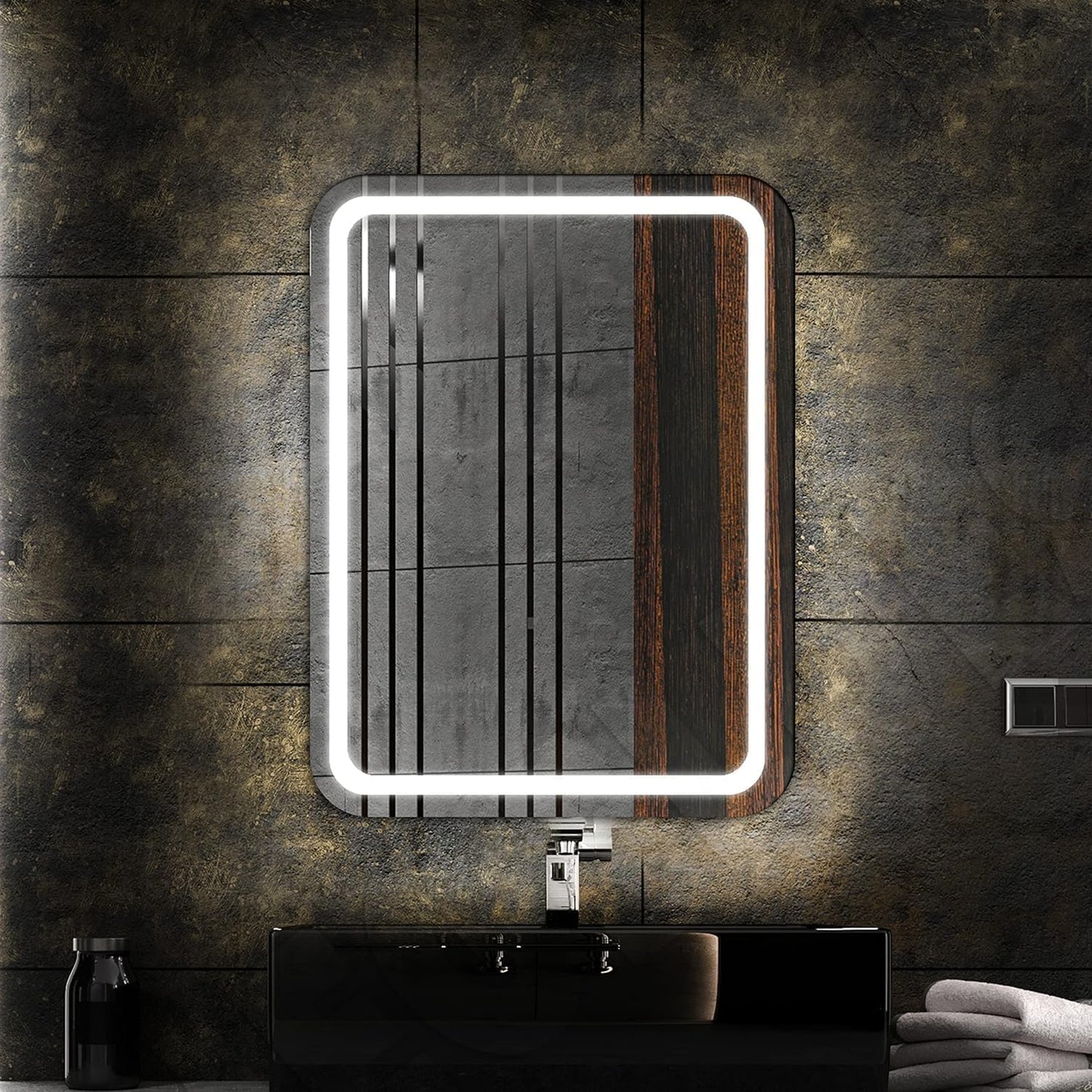 Badezimmerspiegel mit LED-Beleuchtung, 90L x 70B cm