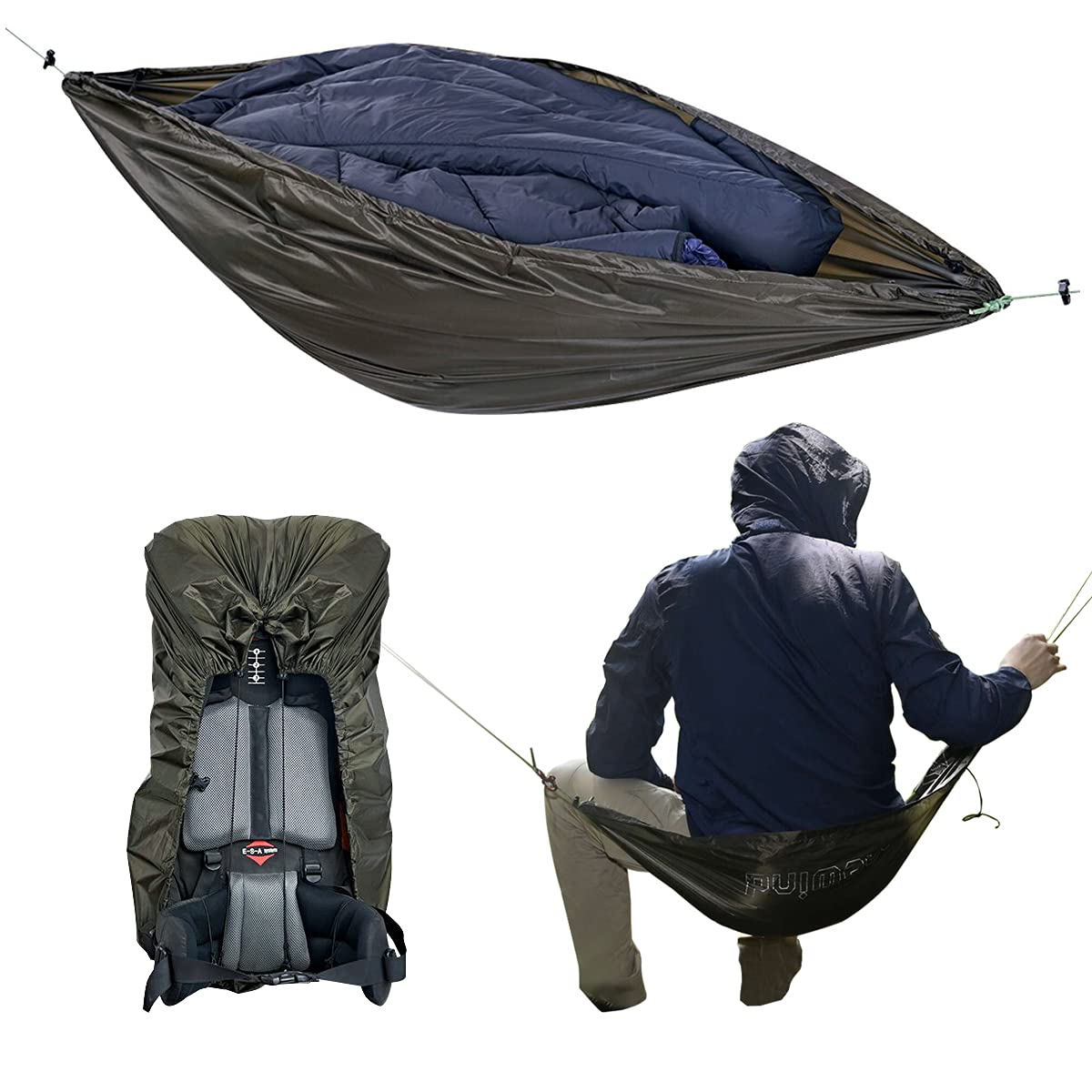 Regenhülle mit Hängematten-Funktion, Olivgrün S(30-50L)