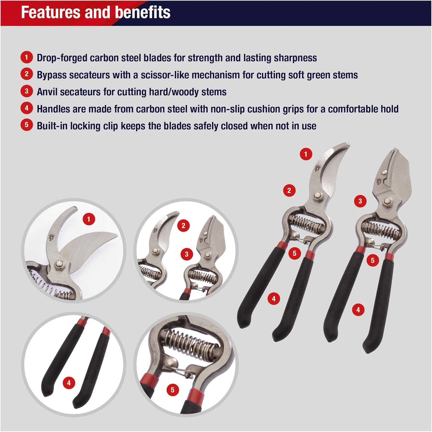 CUTTINGSET8 Bypass- und Amboss-Gartenscheren-Set, Vintage Byass & Amboss-Set
