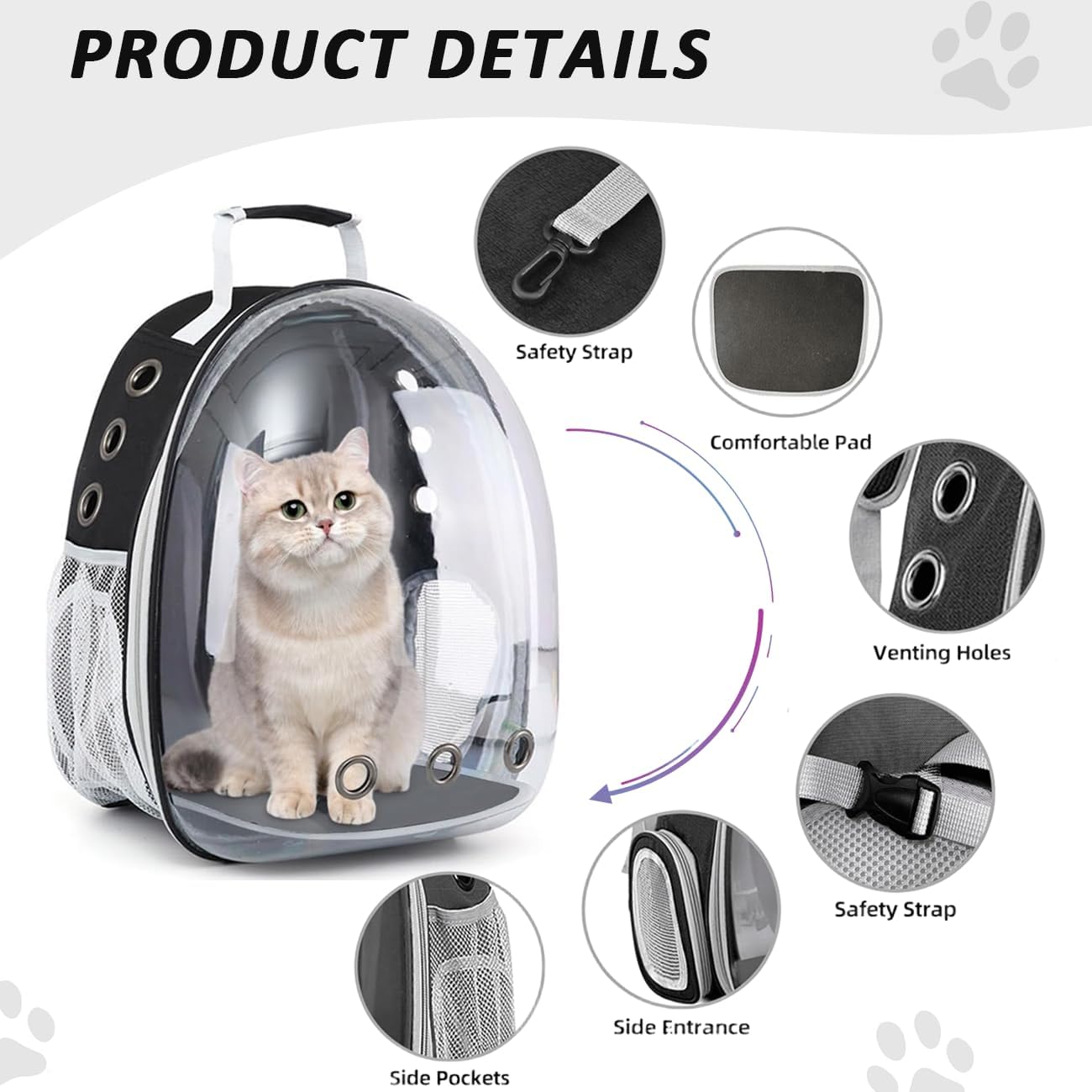 Erweiterbarer Rucksack für Katzen und kleine Hunde, Schwarz Vorderseite Erweitern