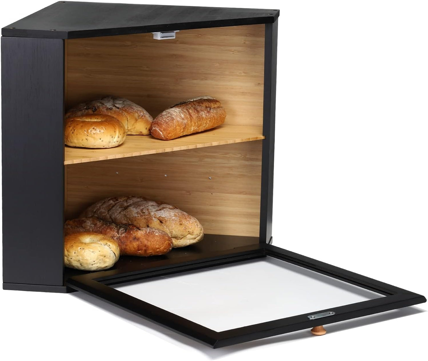 2-Etagen-Brotkasten für die Ecke, Black(32x32x34cm/12.6"x12.6"x13.4")