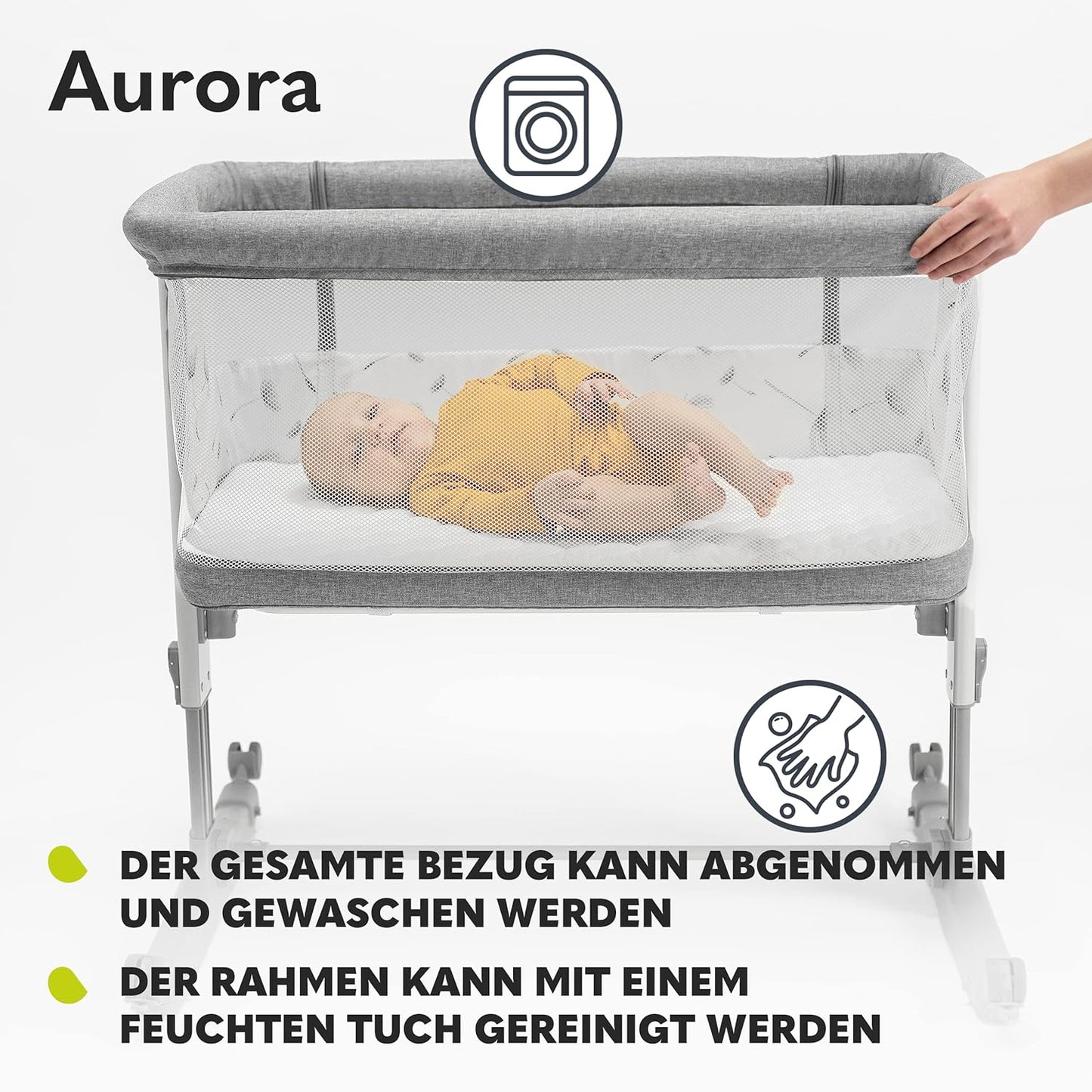 3 in 1 Babybett, Beistellbett und Wiege mit Höhenverstellung, Graphit Large