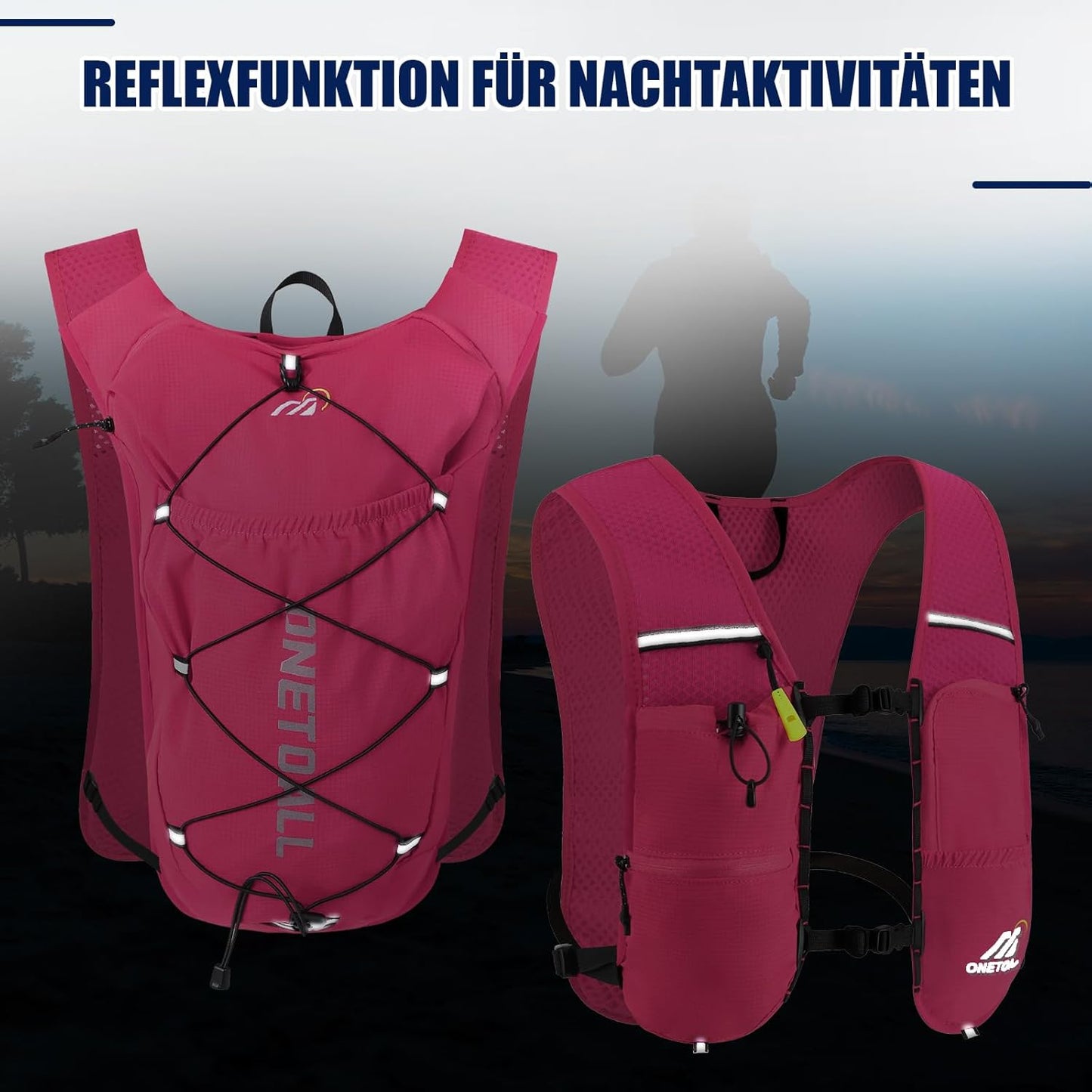 Leichte Laufweste mit Trinksystem, rosa mit trinkblase