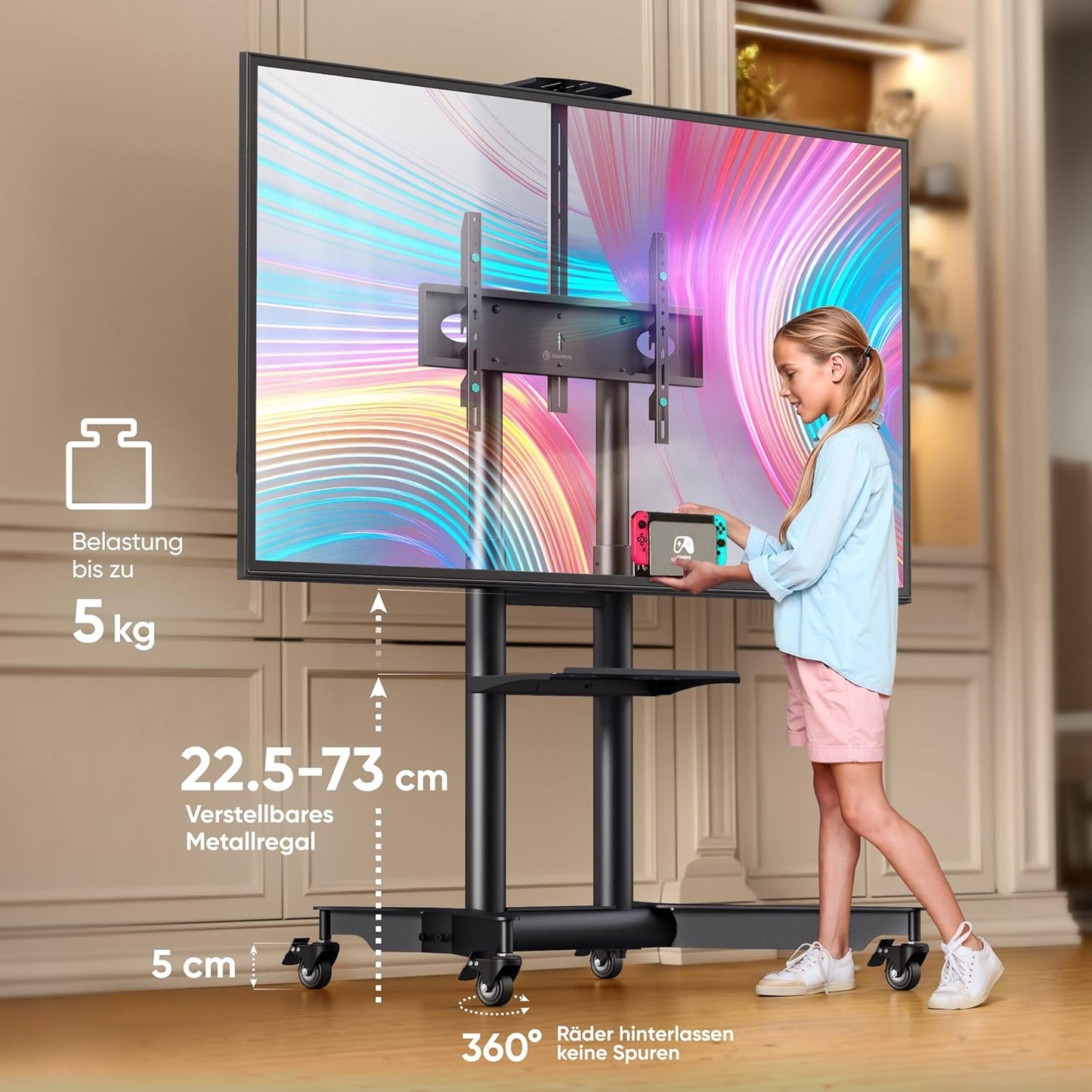 TV-Ständer TS1571-B, für 32-75 Zoll, höhenverstellbar, rollbar, TS1571 Schwarz