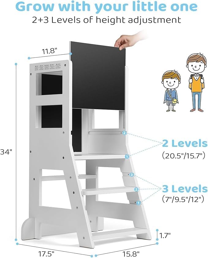 Lernturm mit magnetischem Whiteboard und Kreidetafel, Weiß