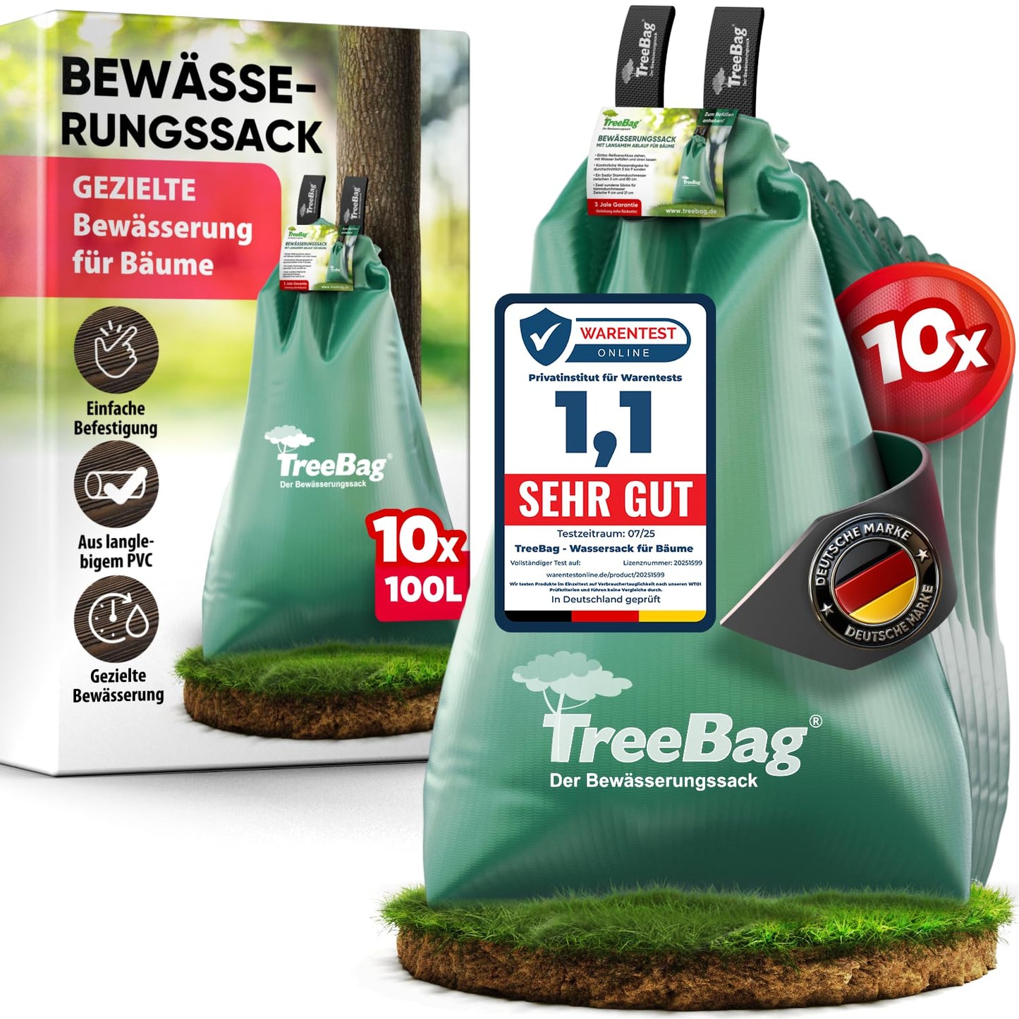 Baumbewässerungssack 10er-Set, 100 l 10