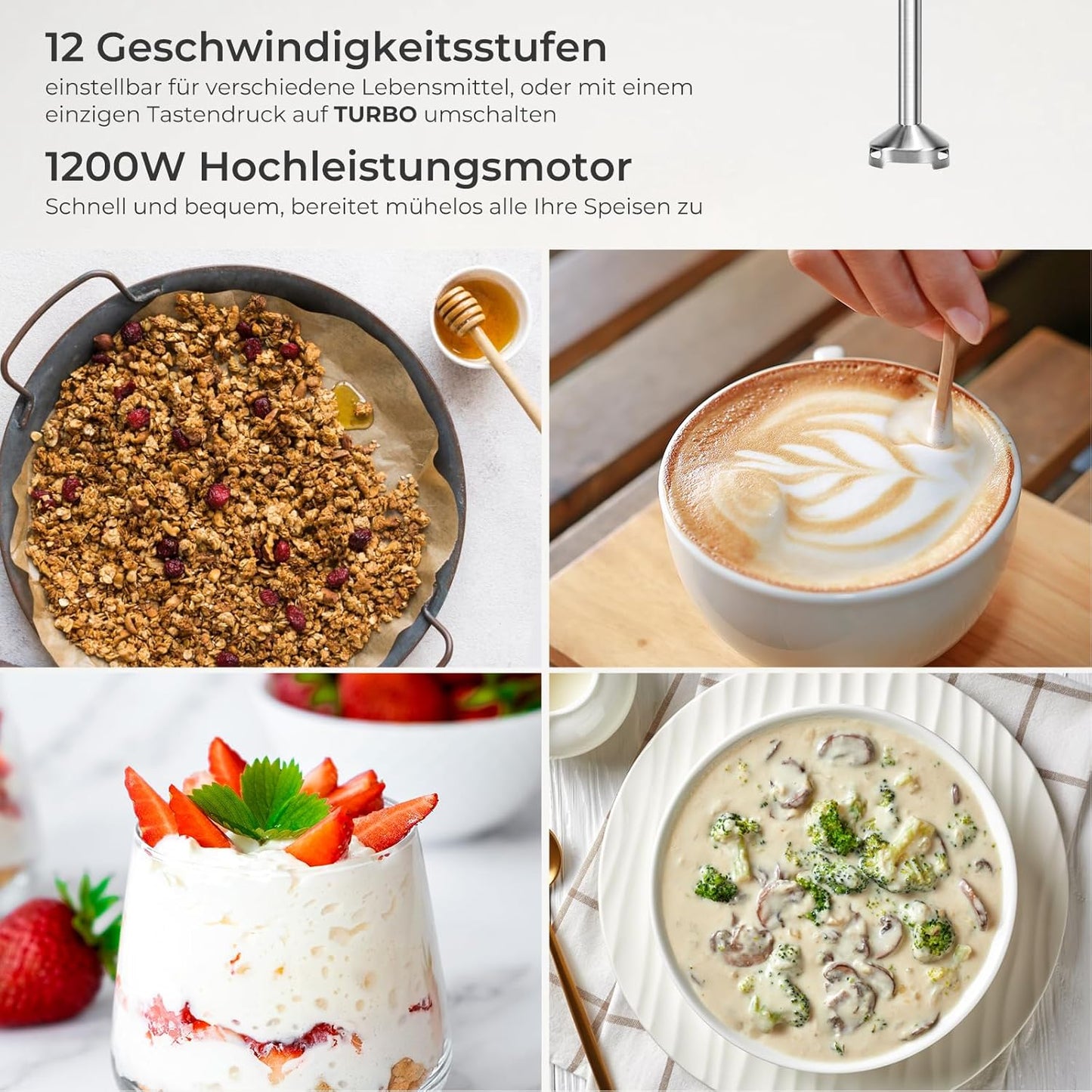 Stabmixer Set 6-in-1 mit Turbofunktion (1200 Watt), 6-in-1 Stabmixer