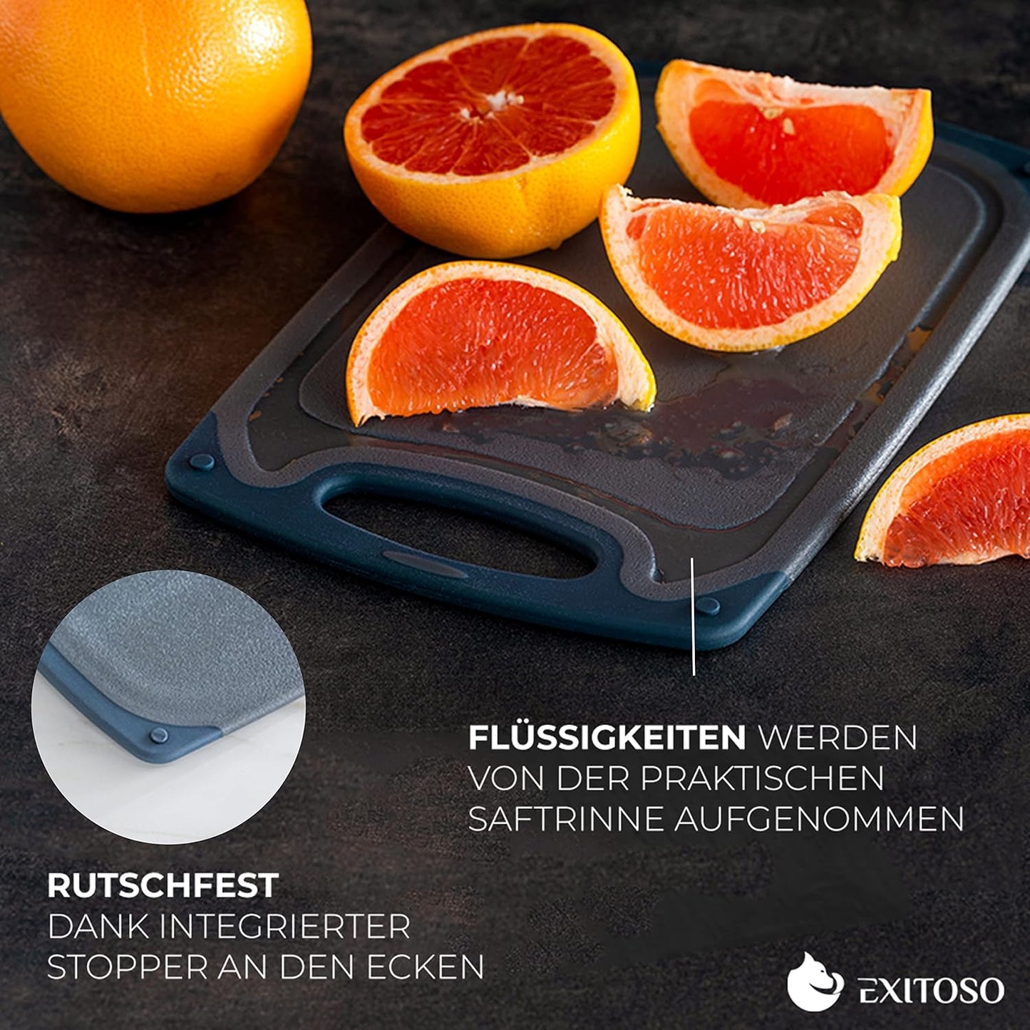 4-teiliges Frühstücksbrettchen-Set mit Saftrille, Grau 4 Stück - Grau