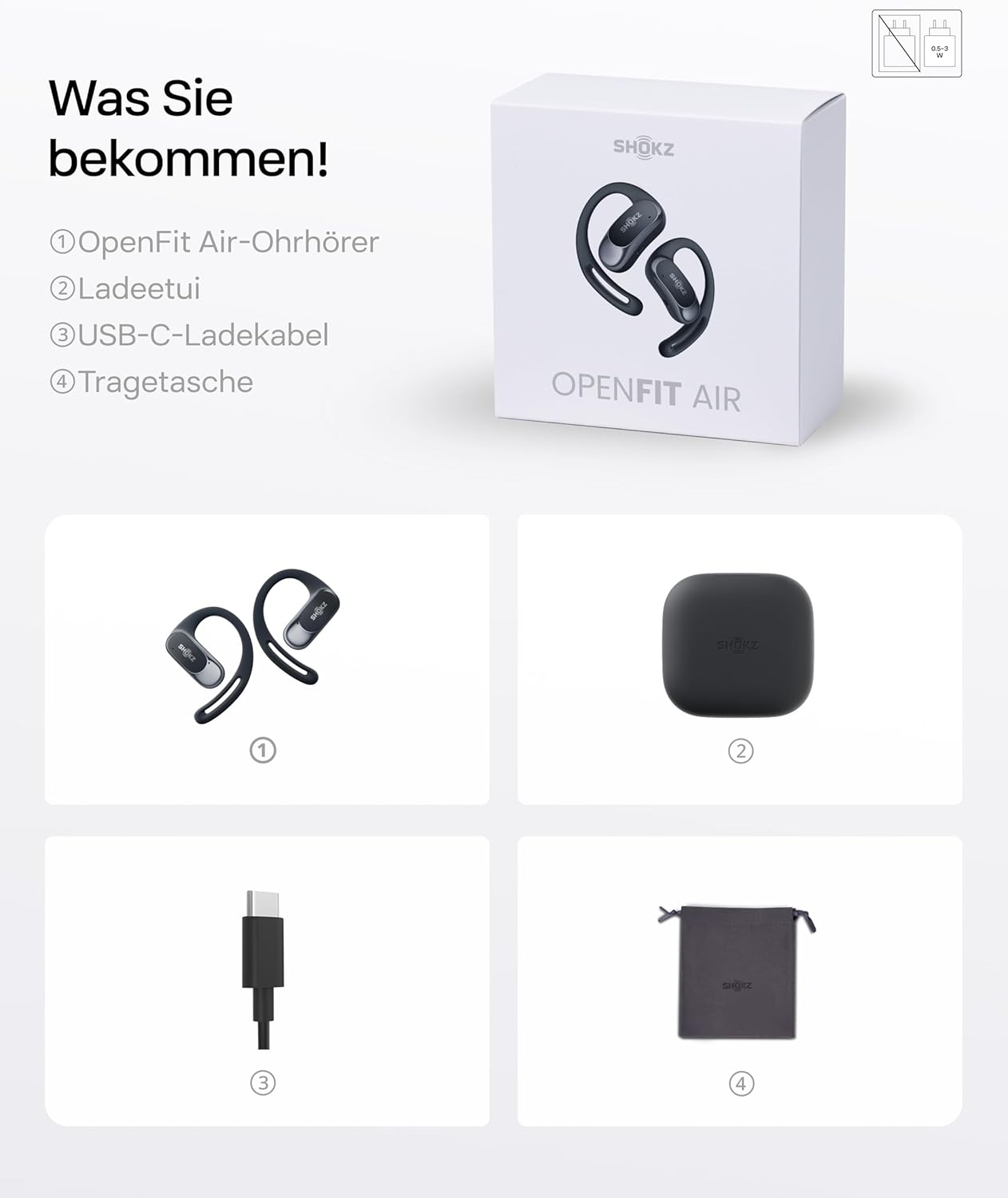 Open-Ear Bluetooth Ohrhörer, Schwarz