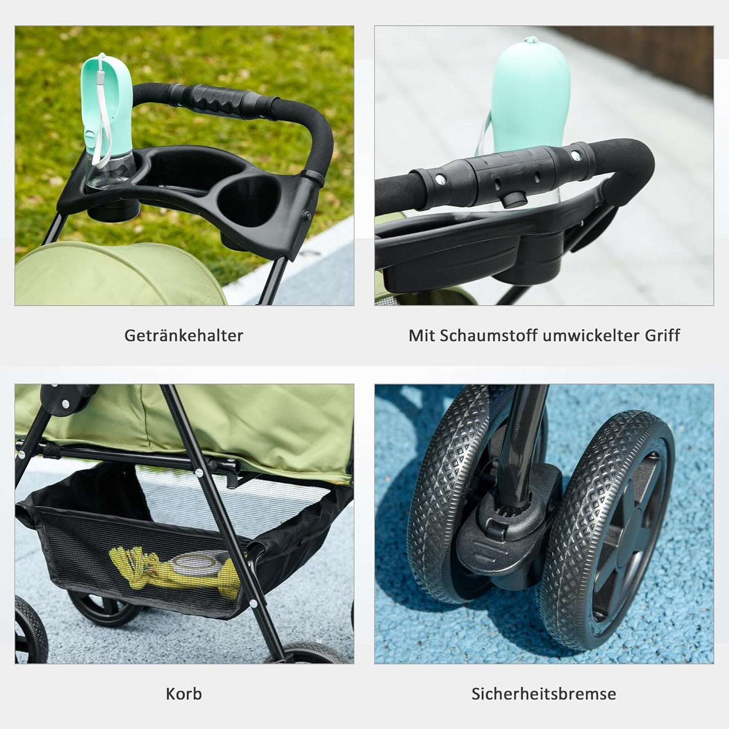 Hundebuggy mit Klappfunktion für kleine Haustiere, Dunkelgrün