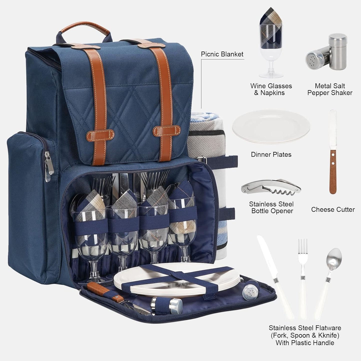 Picknick-Rucksack-Set für 4 Personen mit Kühltasche