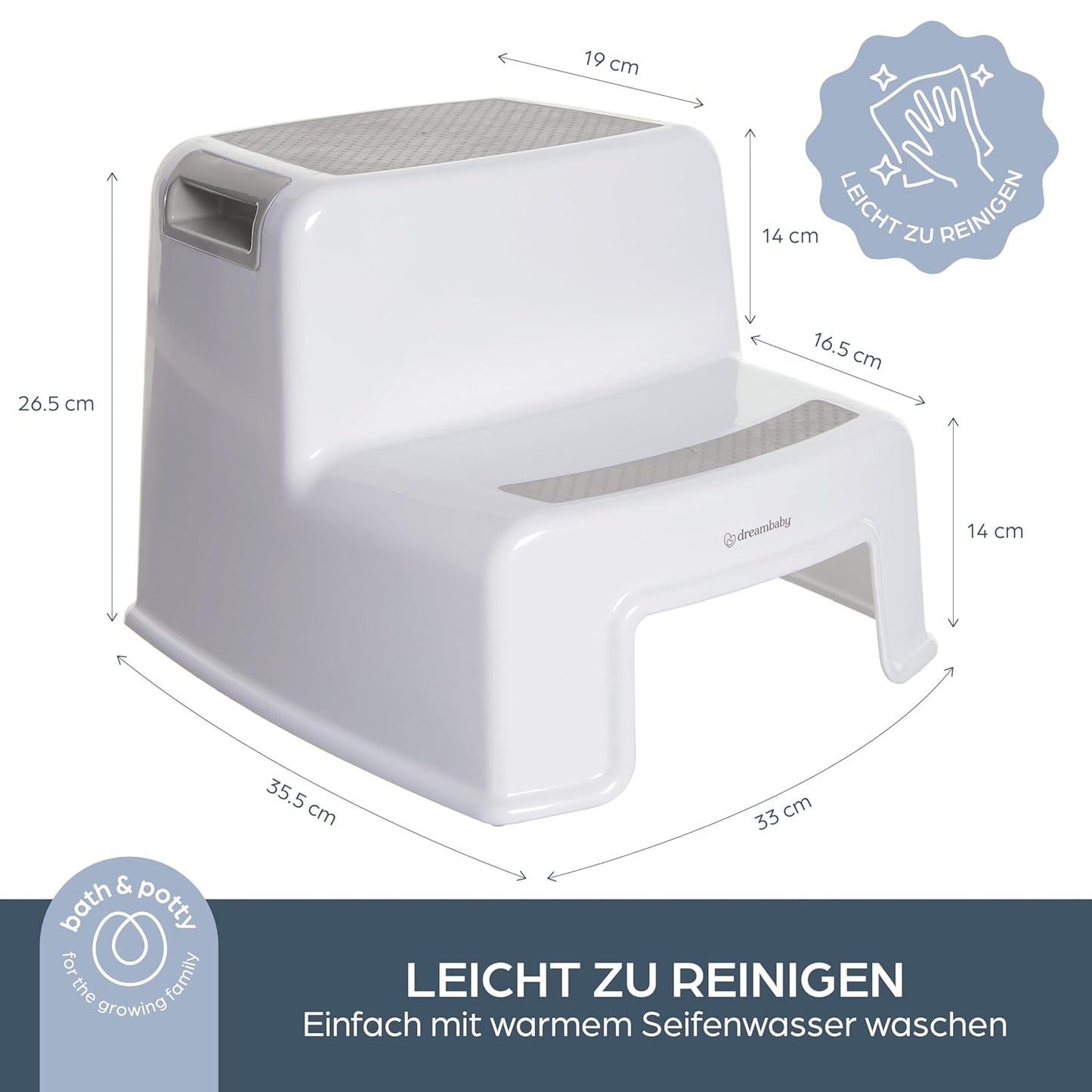 Zweistufiger Kinder-Tritthocker mit Anti-Rutsch-Funktion, Grau 2 Up