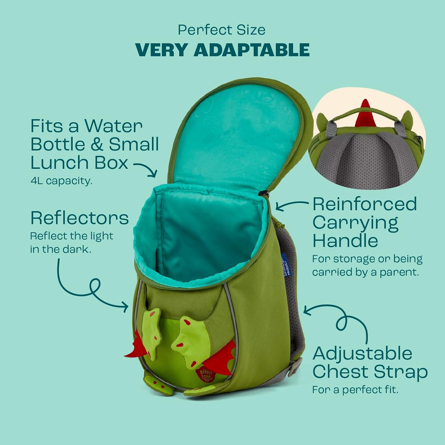 Kindergarten-Rucksack Kleiner Freund, Einheitsgrösse Drache - Grün