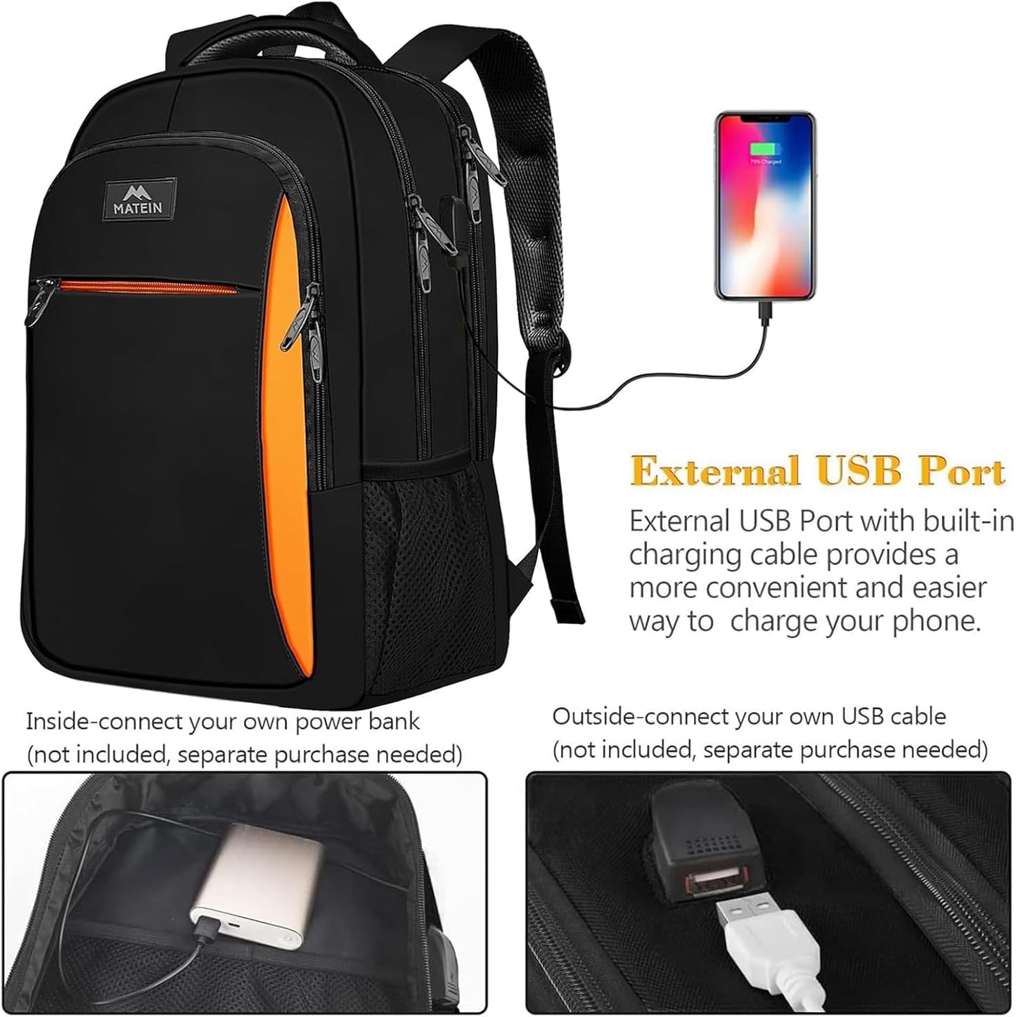 Schulrucksack mit Laptopfach, 17,3 Zoll Schwarzorange