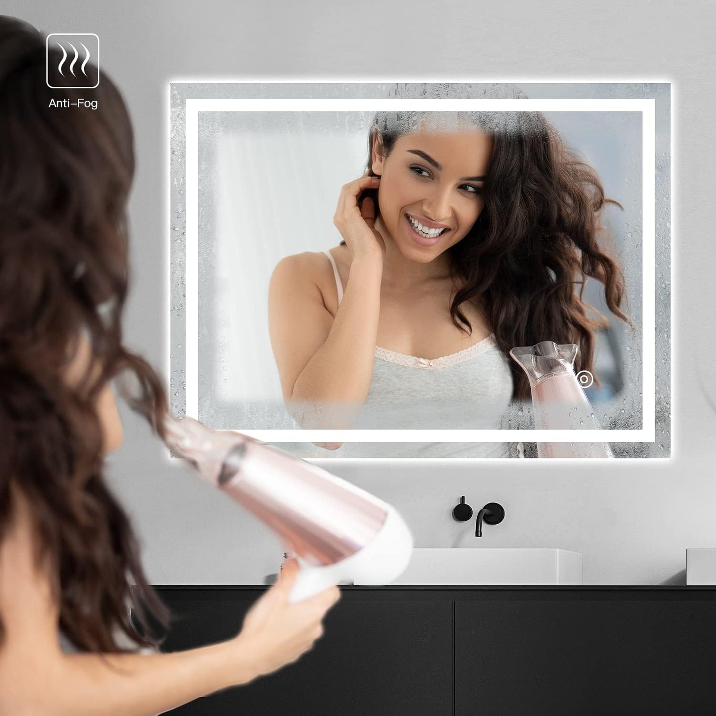 LED Badezimmerspiegel mit Touch-Schalter, Beschlagfrei + Kaltweiss + Touch 60L x 80B cm
