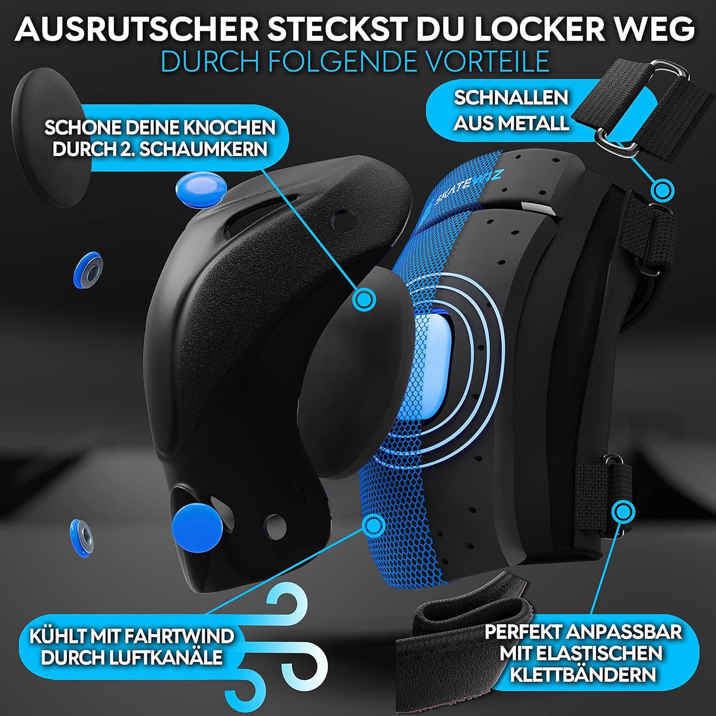 Schutzset für Inlineskates & Skateboard, XS, Blau - Neues Modell XS