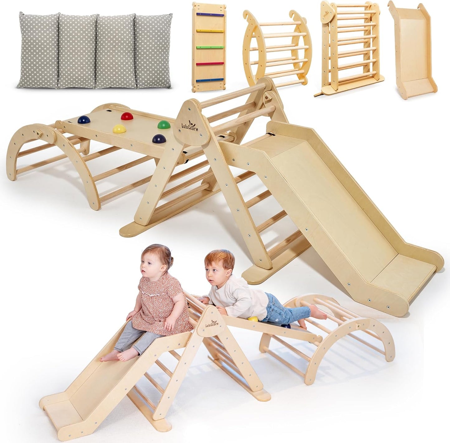 4 in 1 Kletterdreieck mit Rutsche & Rampe, 4T -Natural