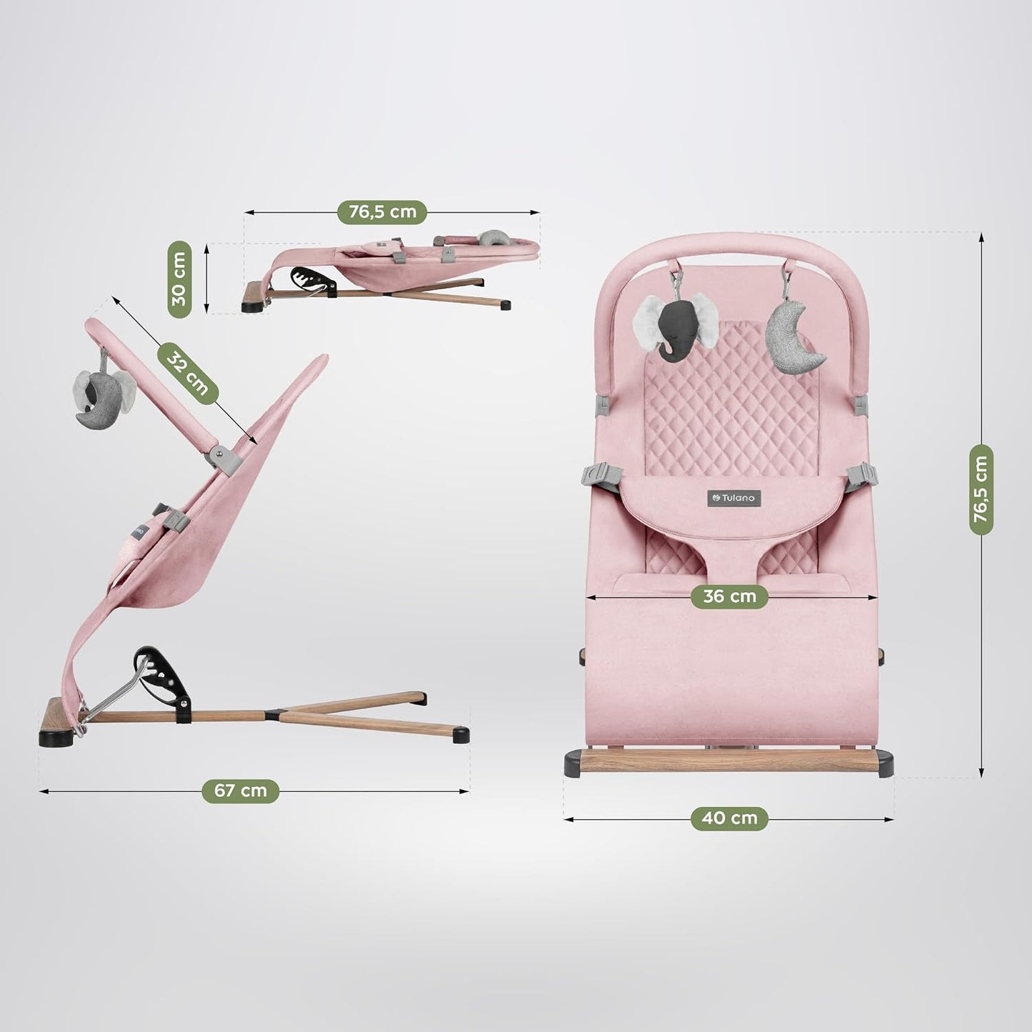 Moon 30 Babywippe mit Spielbogen und 3-Punkt-Gurt, Rose