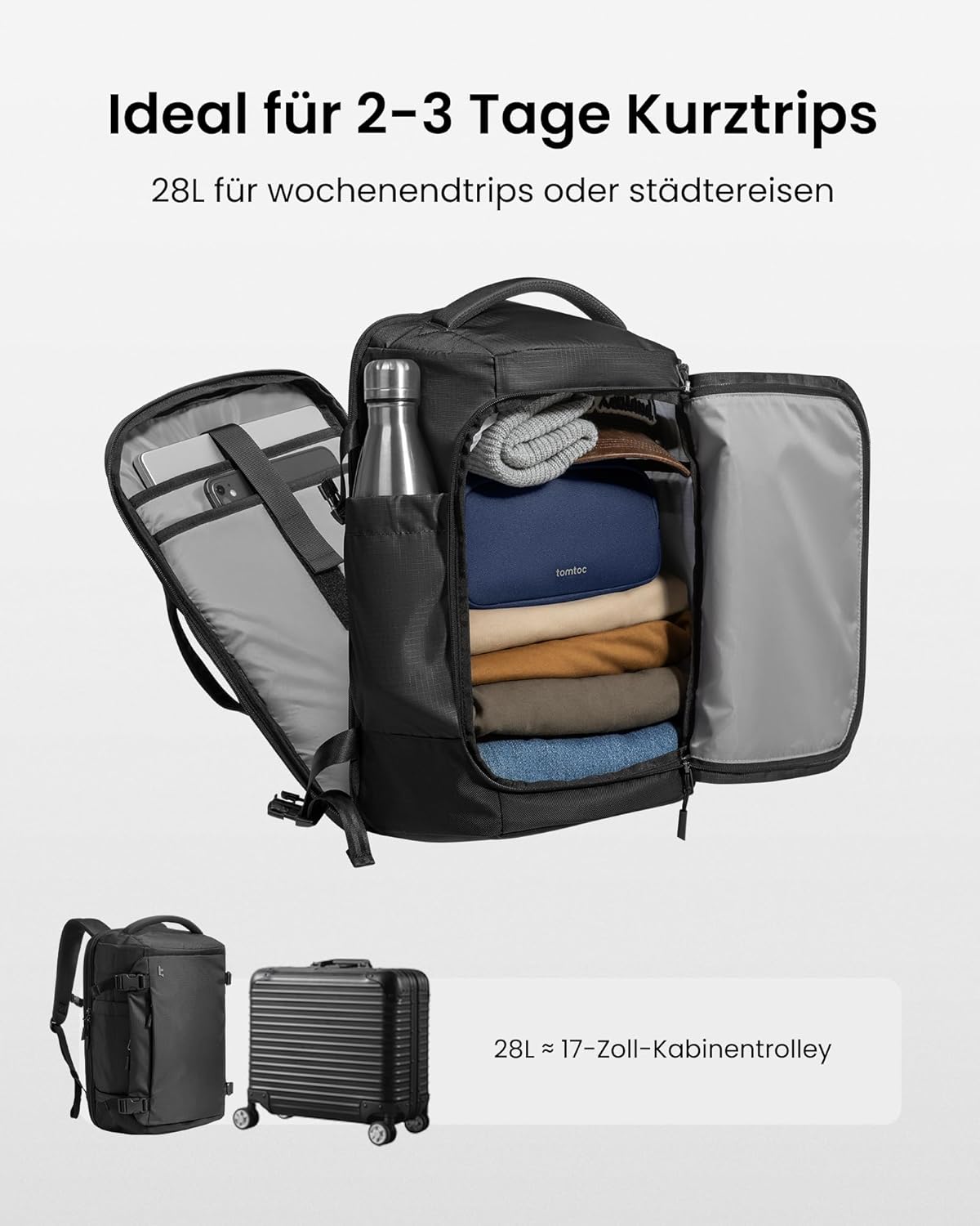 Reiserucksack, 28L, 28 Liter Schwarz-ripstop
