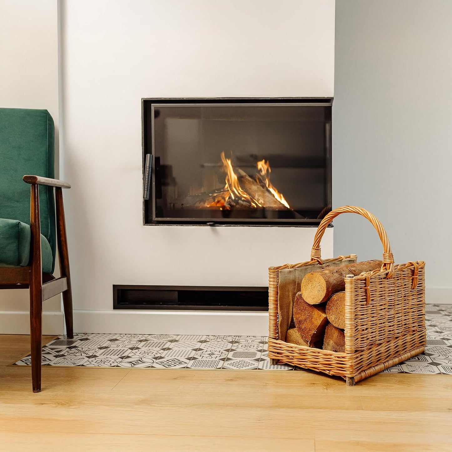 Kaminkorb aus Rattan für Kaminholz, mit Jute 45 x 30 x 47 cm Braun