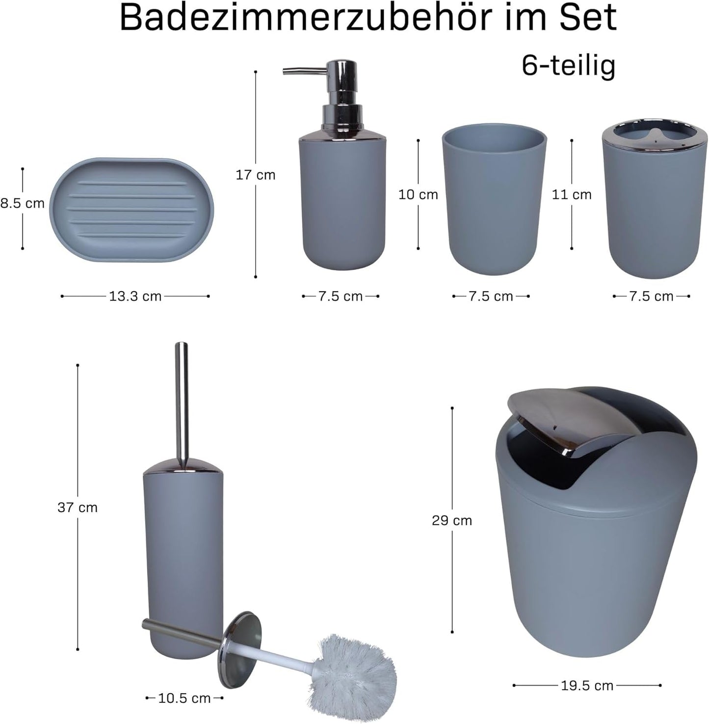 6-teiliges Badezimmer-Zubehörset, Grau