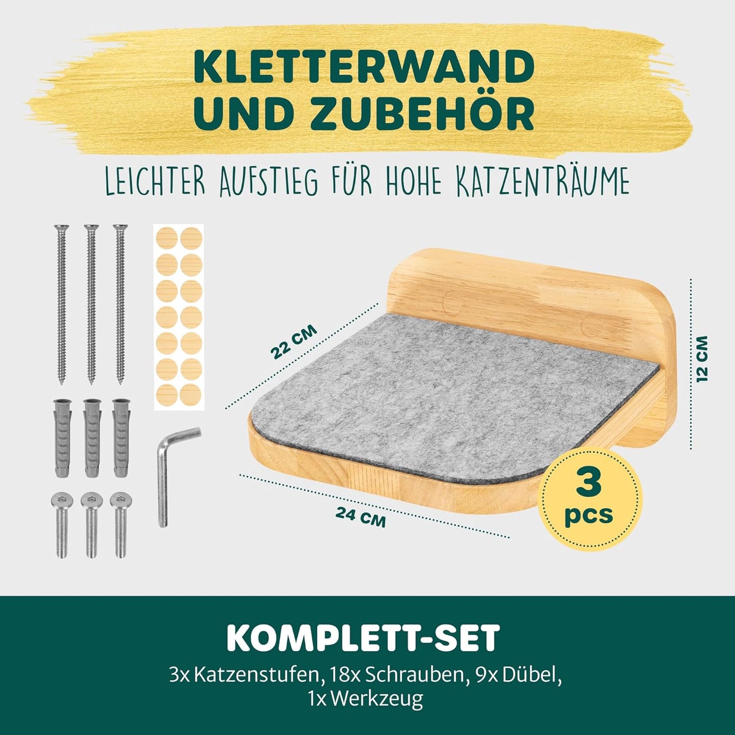 Katzentreppen-Set für Wandmontage, 3x Stufen L