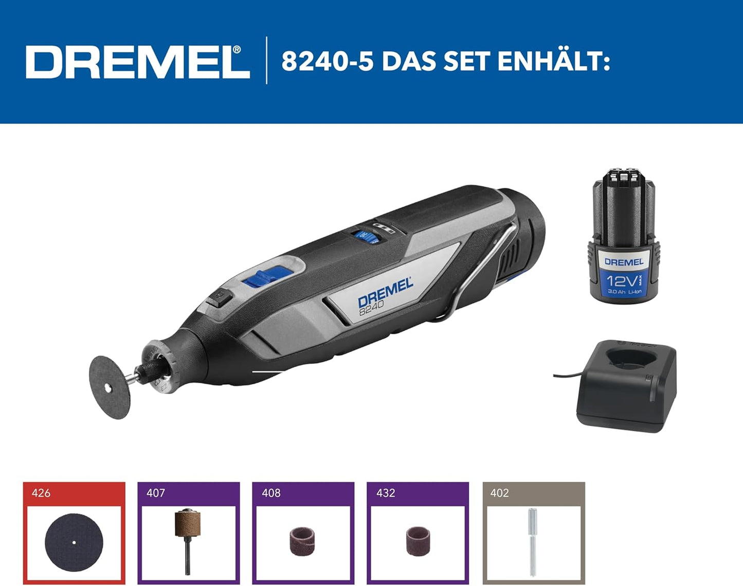 Akku-Rotationswerkzeug, Dremel 8240 5 Zubehören