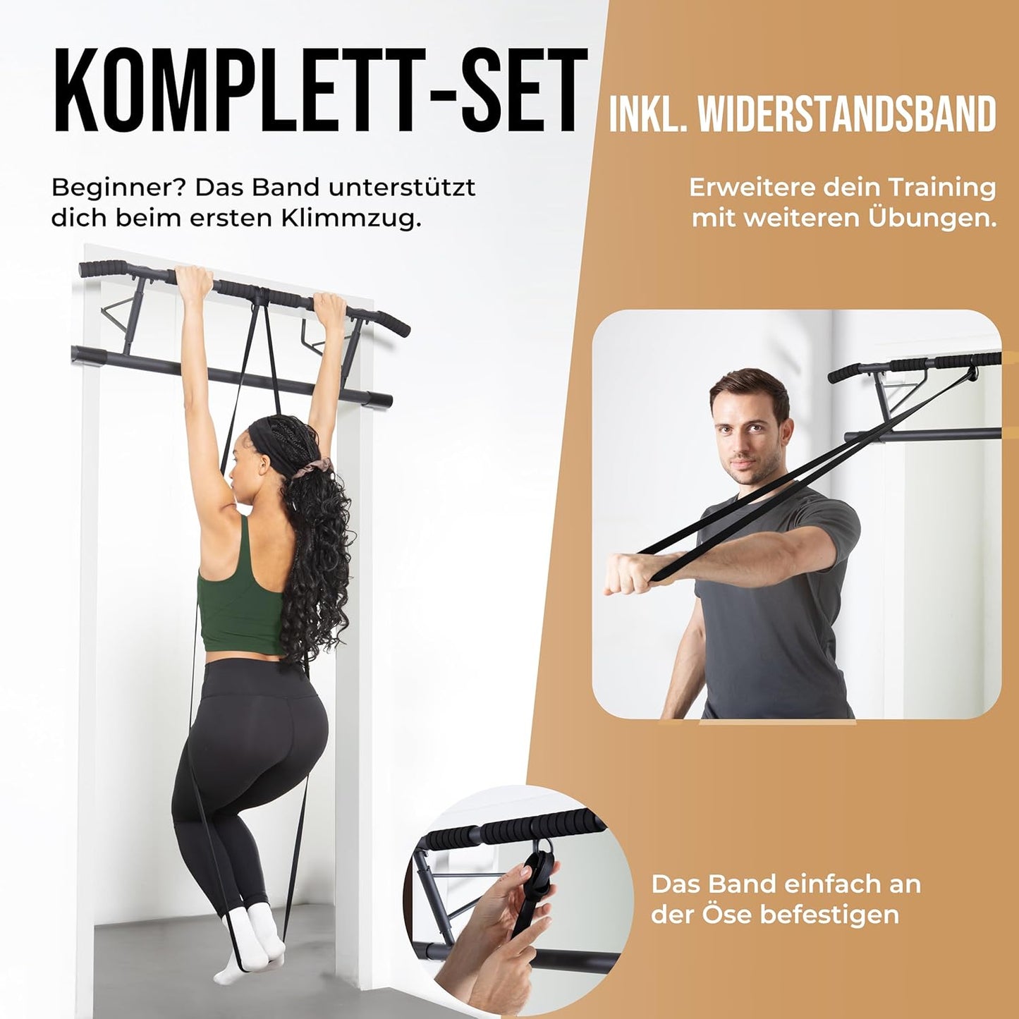 Klimmzugstange für Türrahmen bis 150kg, braun