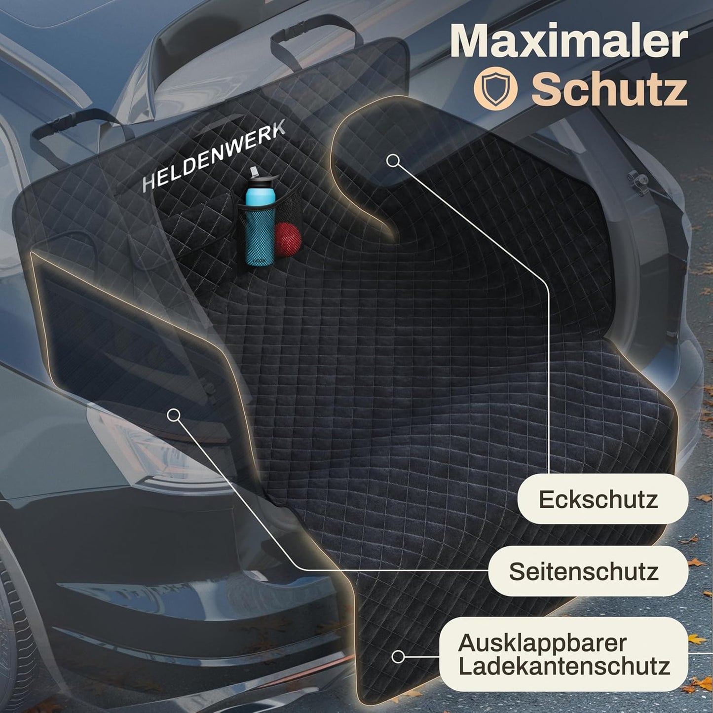 Wasserdichter Kofferraumschutz, Schwarz Premium (Gesteppt)
