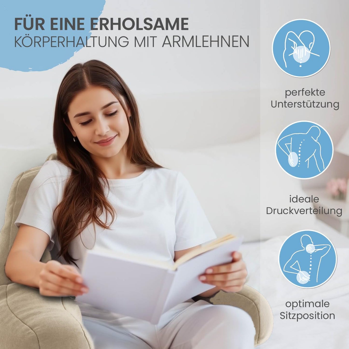Rückenkissen mit Armlehnen, Creme ohne Nackenrolle
