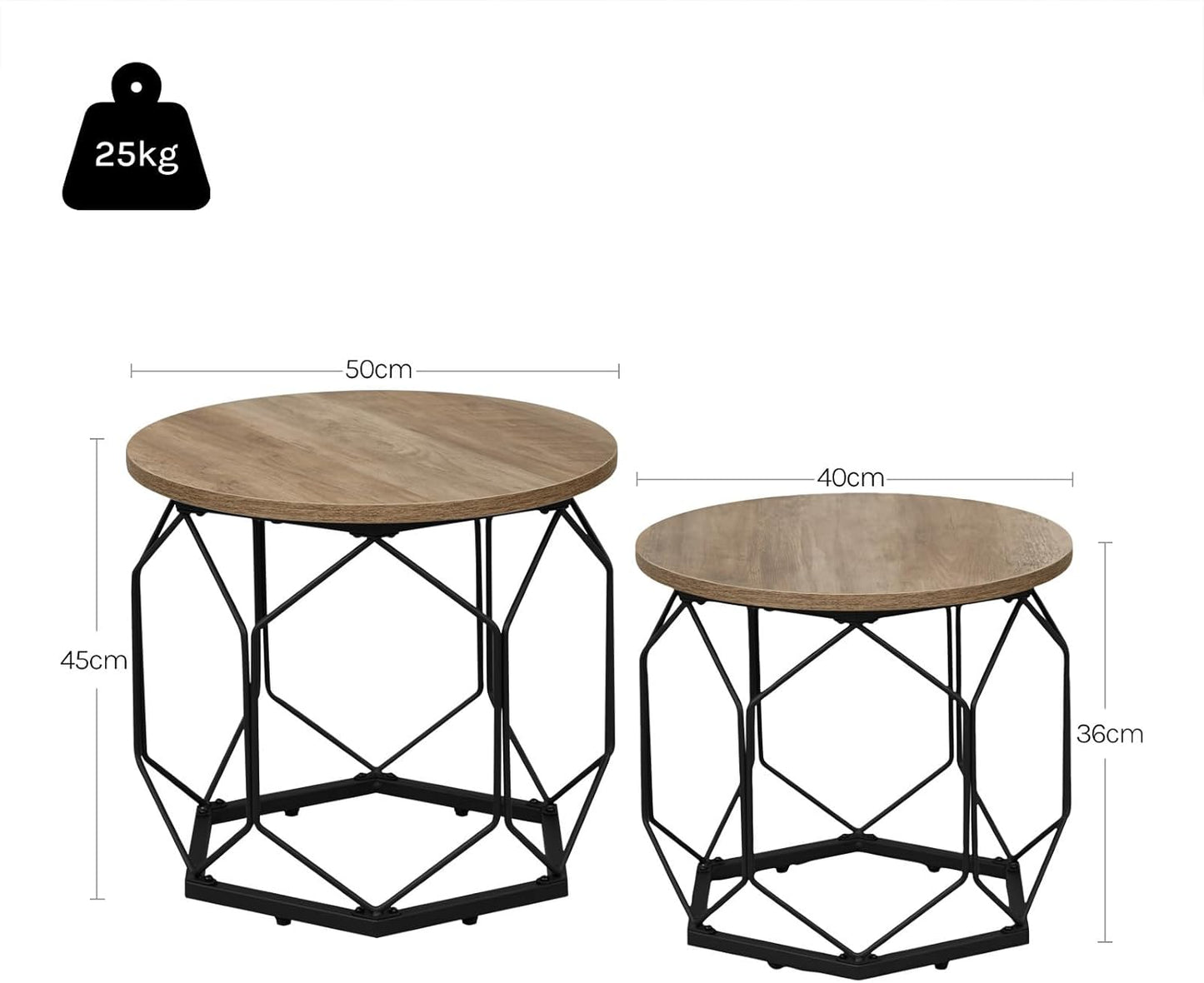 2er Couchtisch-Set, Graue Holzoptik