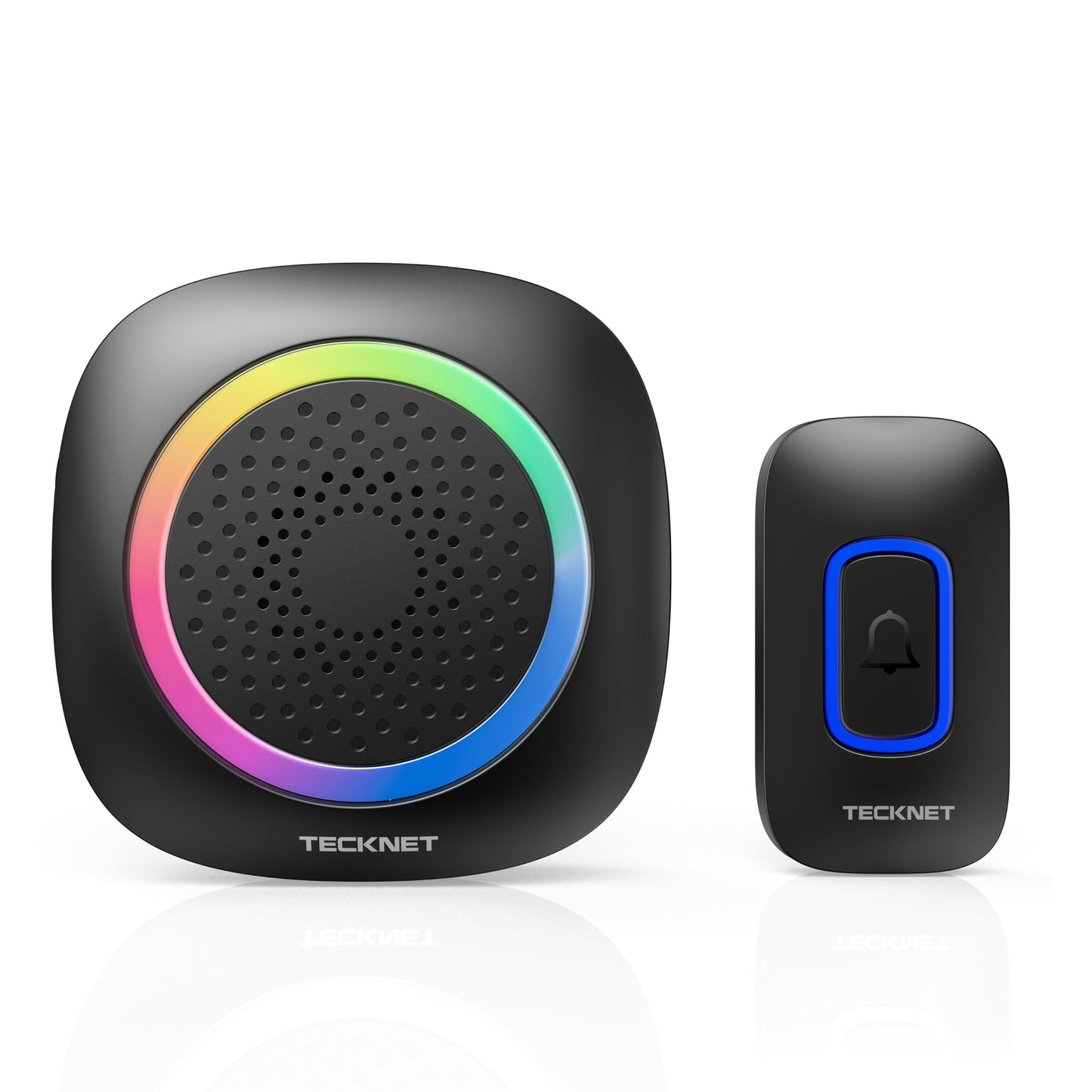 Funkklingel-Set mit RGB Licht und 60 Melodien, Batterie verwenden Schwarz