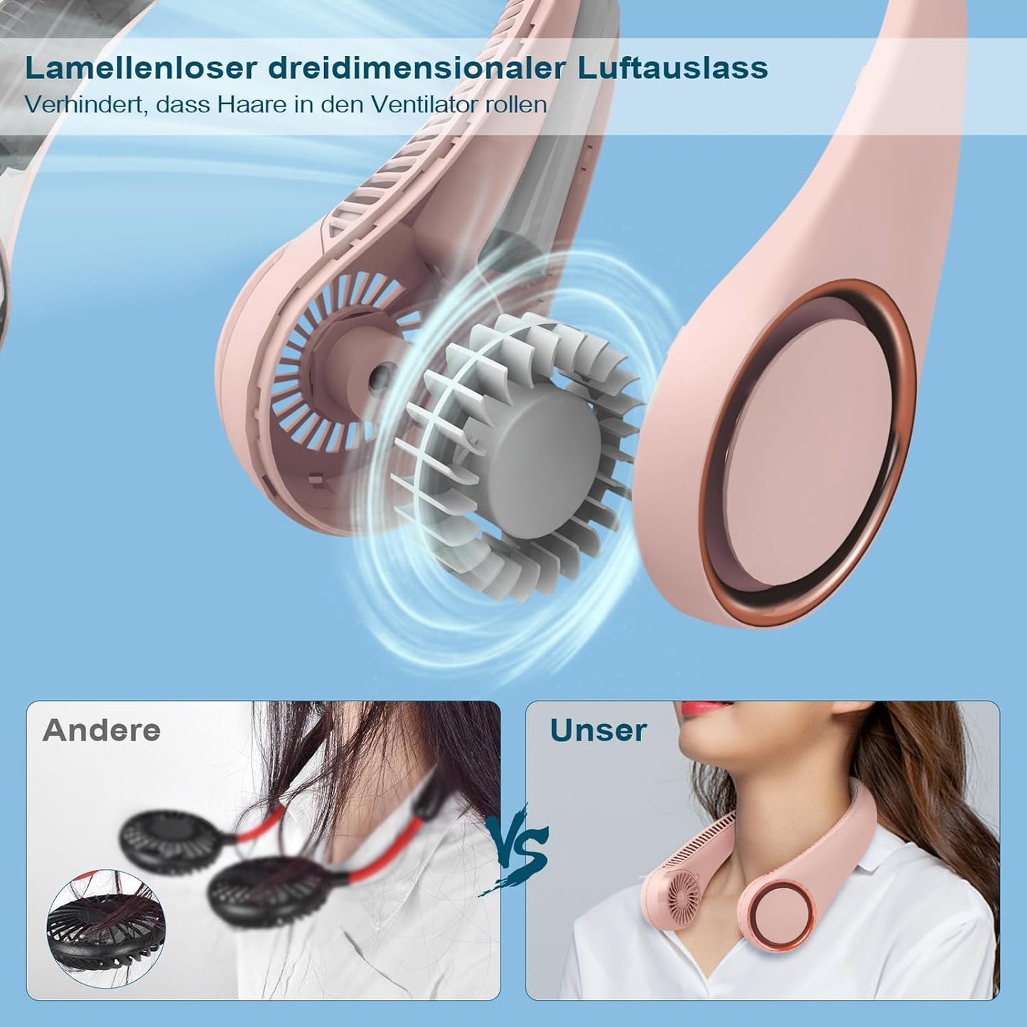 Halsventilator, blattlos, USB-betrieben, Pink