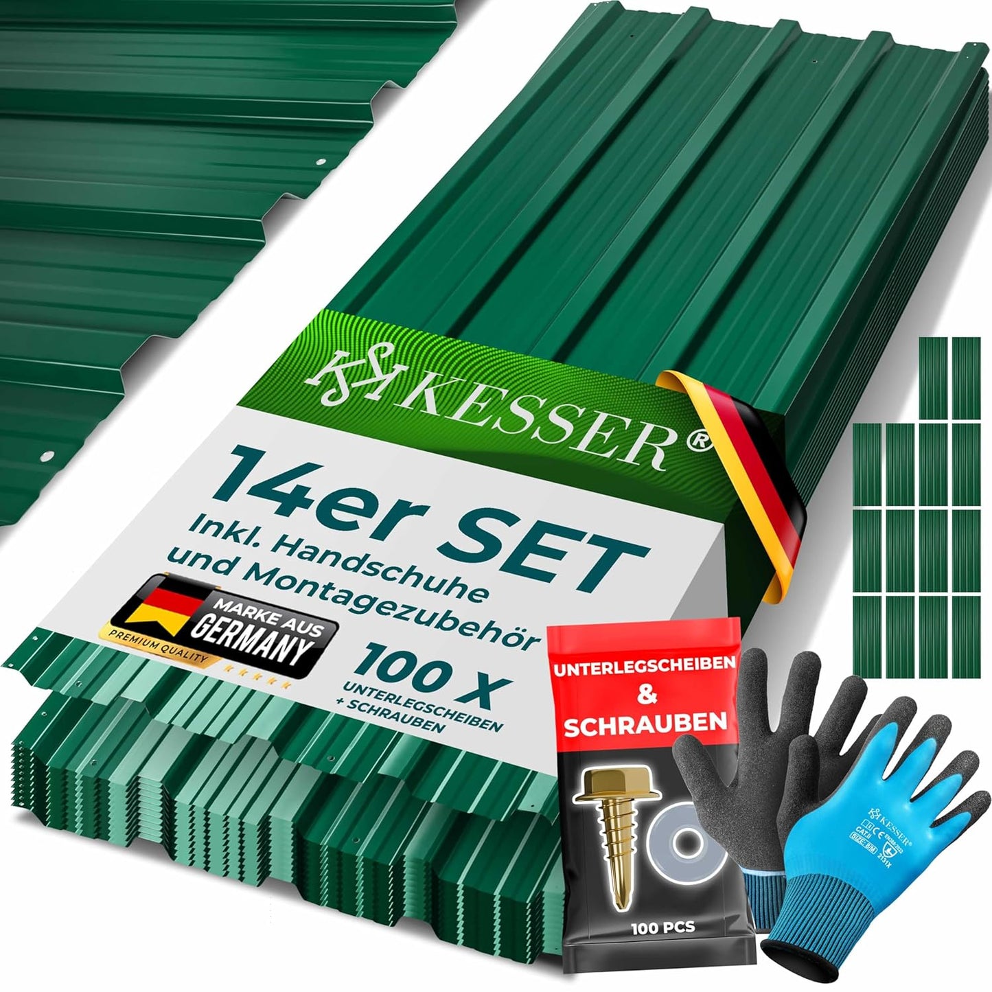 14x Trapezblech 110cm x 46cm, 110x46cm / 14 Stück ; Grün
