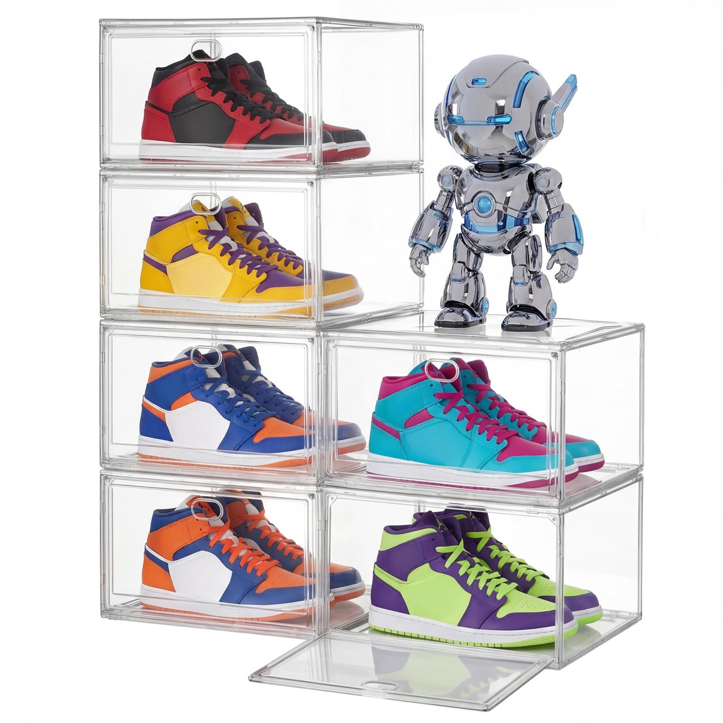 Stapelbares 3er-Set Schuhboxen mit Magnettür, 6er Set
