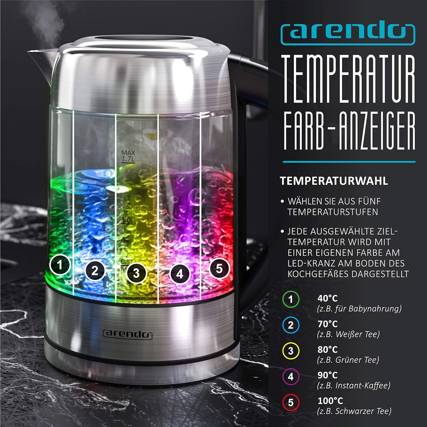 Wasserkocher mit Temperatureinstellung, Automatischer Wasserkocher