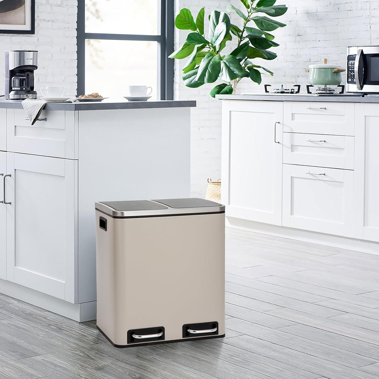 Treteimer mit Softclose und Trennsystem, 30L, Taupe TM2X15