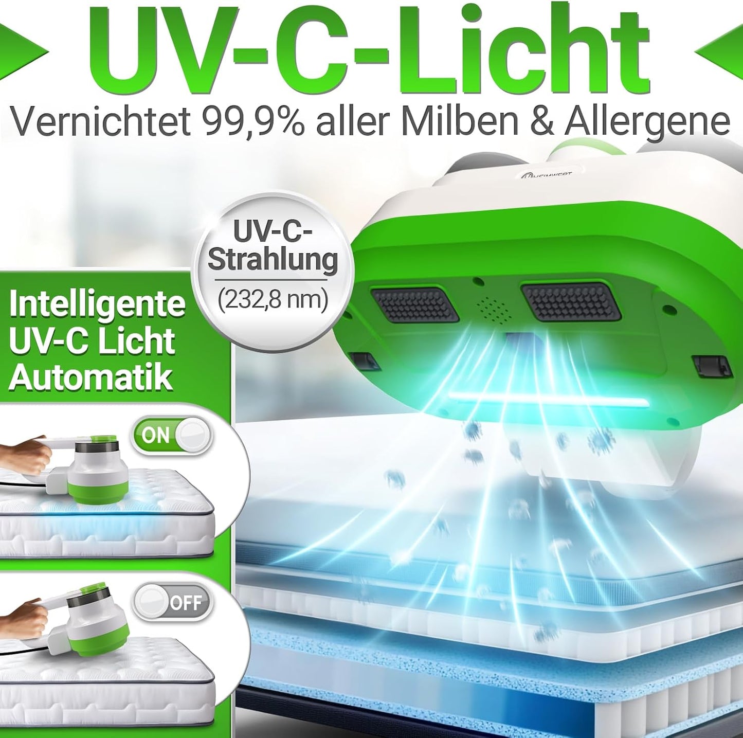Milbensauger für Matratzen & Polster mit UV-C Licht, Gerät