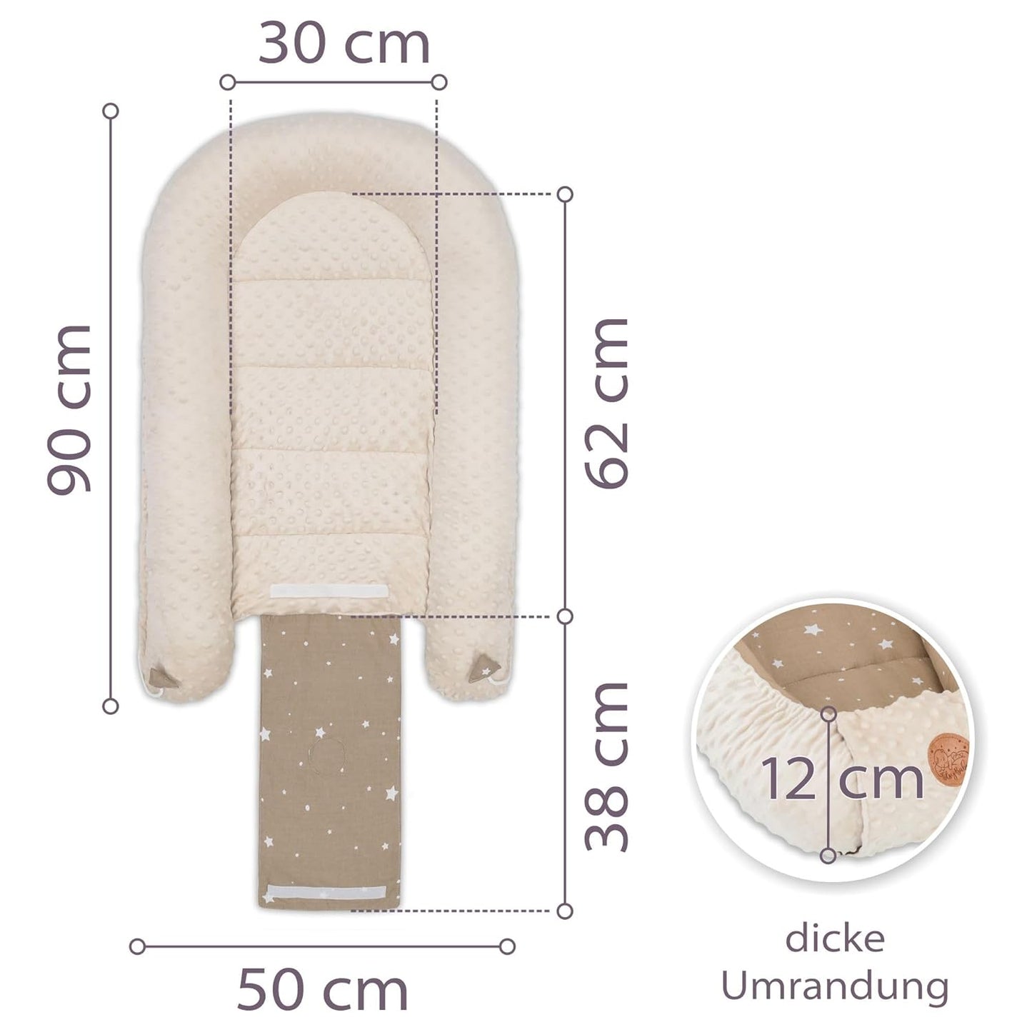 Babynestchen, 90x50 cm (1er Pack) Beige mit Weiß Sternen