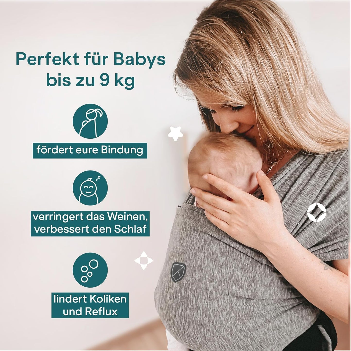 Babytragetuch für Neugeborene bis 9kg, Anthrazitgrau