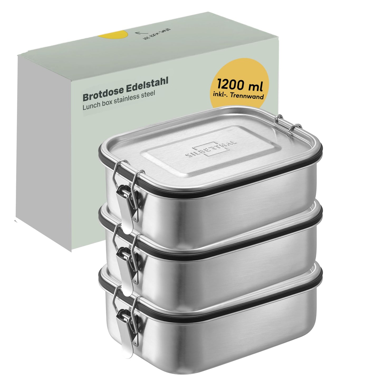 3-teiliges Brotdosen-Set mit Fächern, 3 x 1200 ml