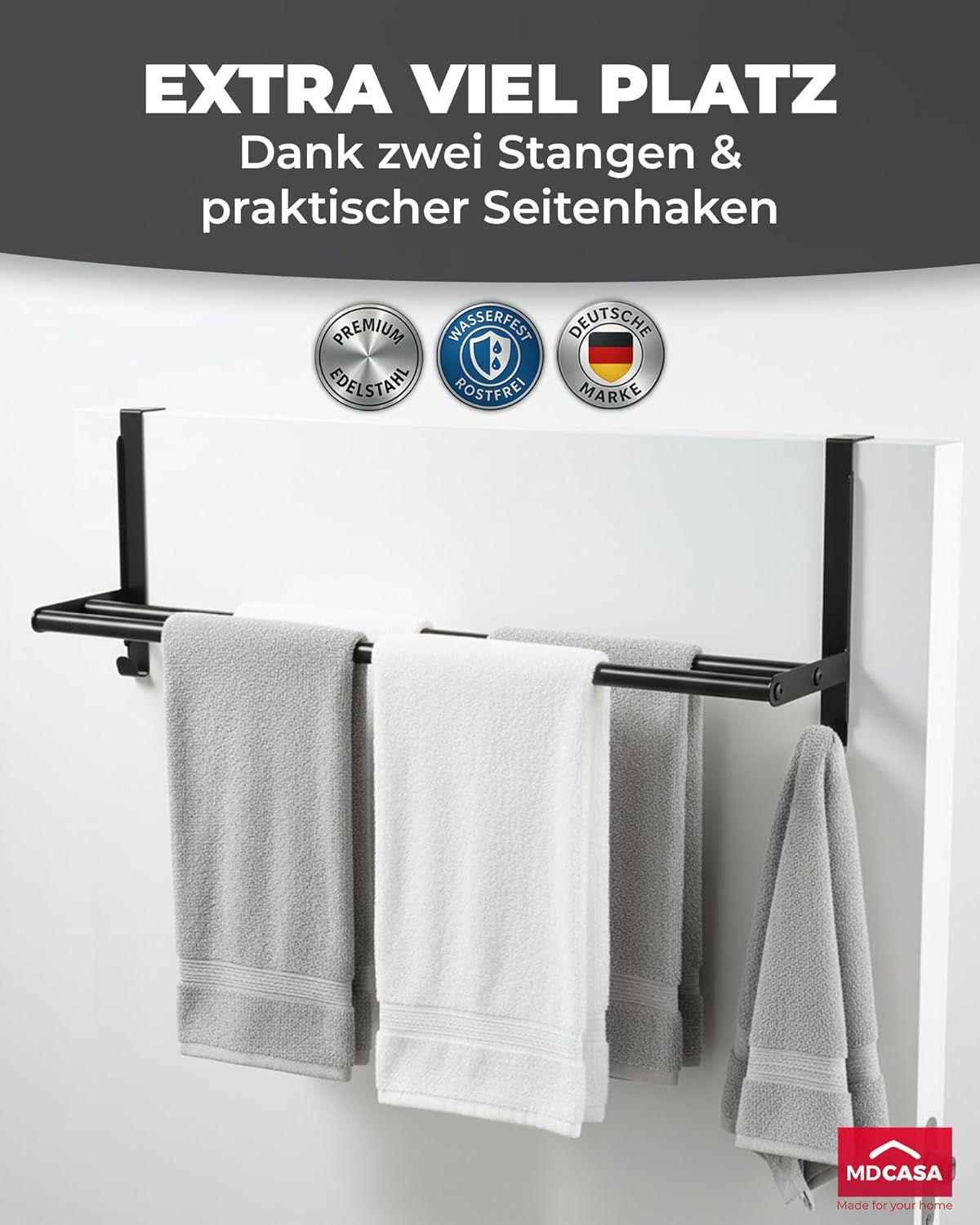 Handtuchstange ohne Bohren & verstellbar, Schwarz