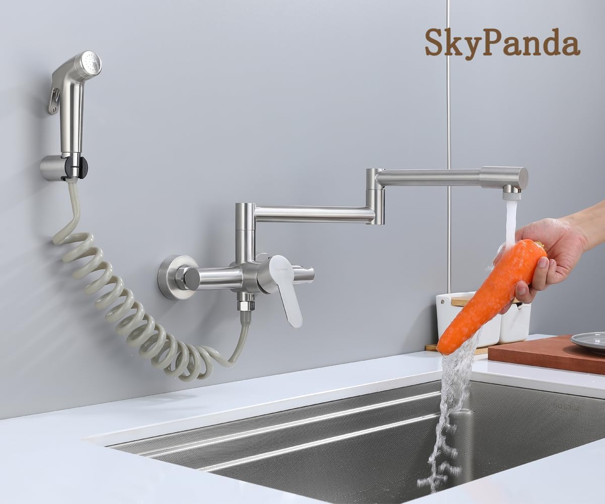 Faltbare Küchenarmatur zur Wandmontage mit 360° Drehrohr, Folded Wall Mounted Brushed Nickel