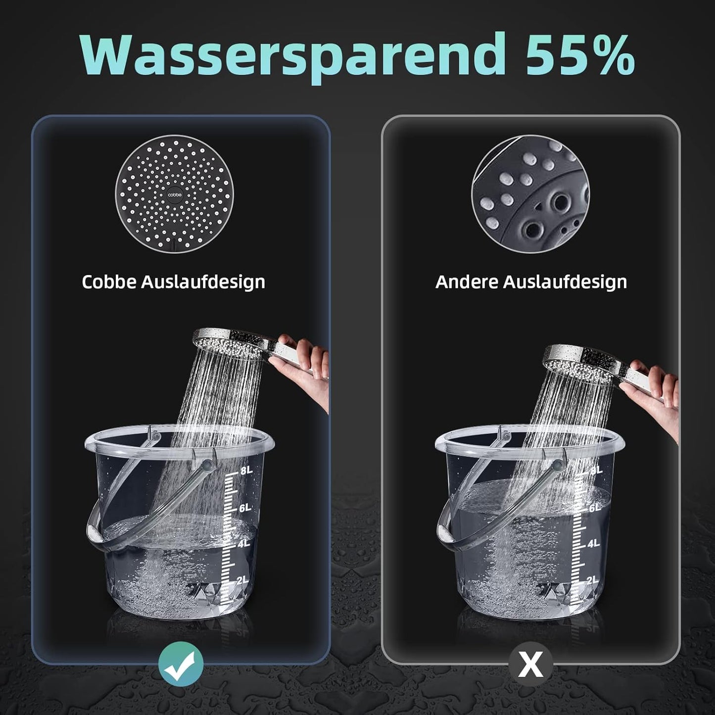 Wassersparender Duschkopf, Duschkopf mit Schlauch
