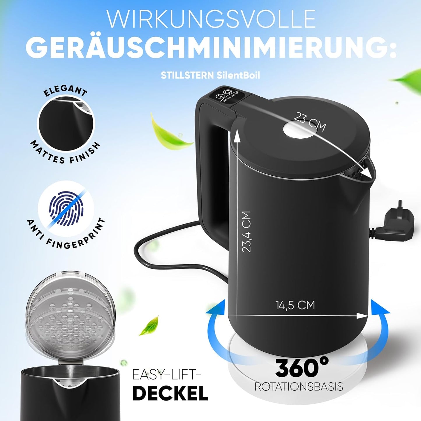 Wasserkocher mit Temperatureinstellung, Schwarz