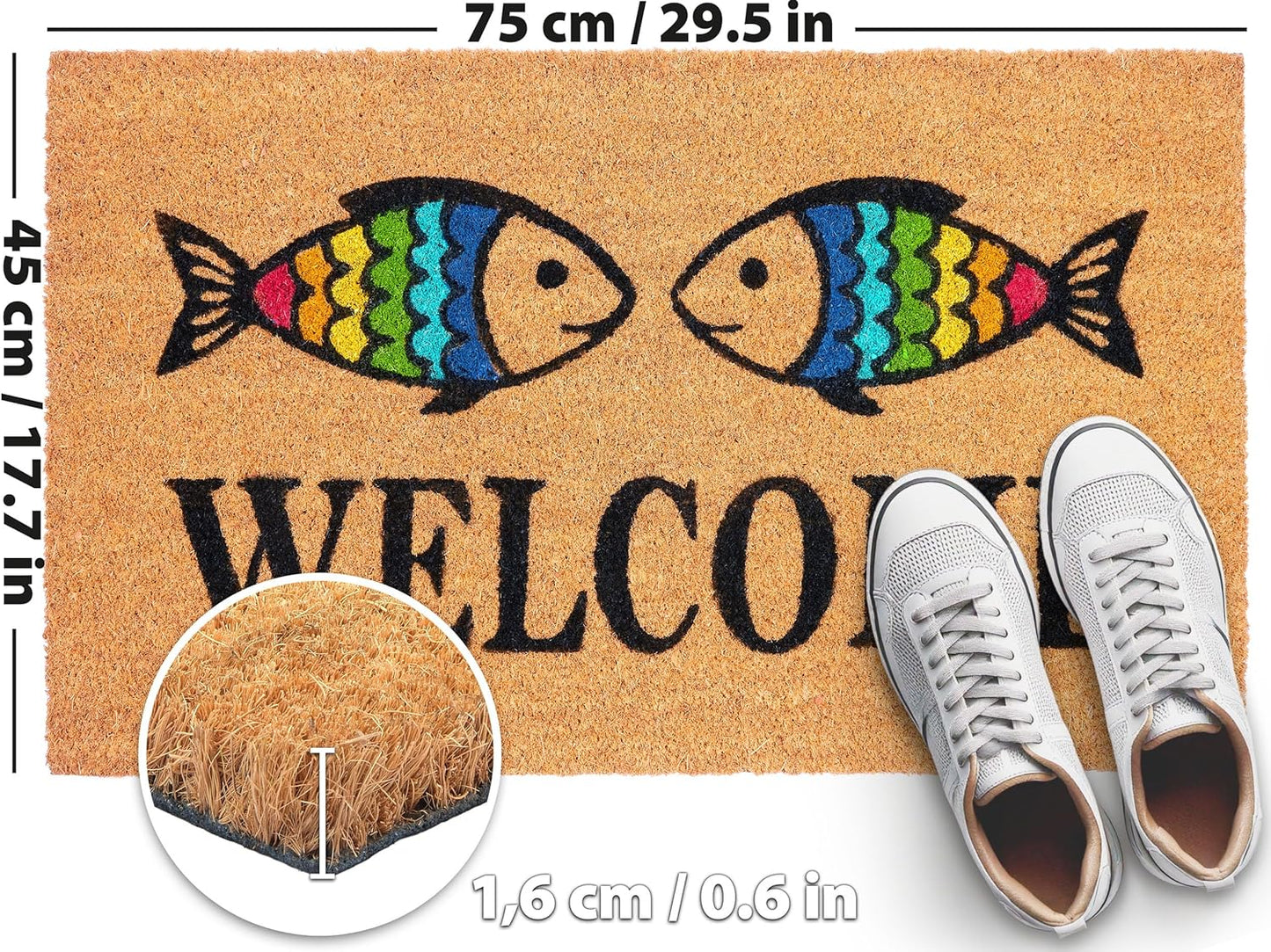 Antirutsch Fussmatte, Welcome - Regenbogen Fische