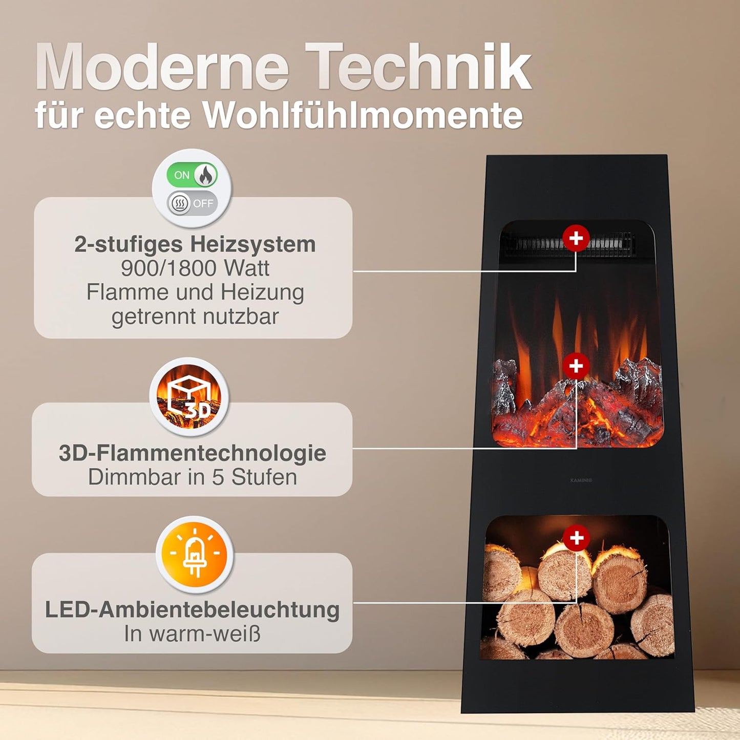 Elektrischer Kamin mit 3D-Flammeneffekt, Large