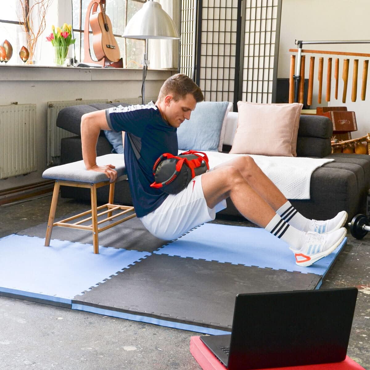 Profi Kampfsportmatte 90x90cm für Zuhause, 1 Matte 90 x 90 cm Blau Schwarz