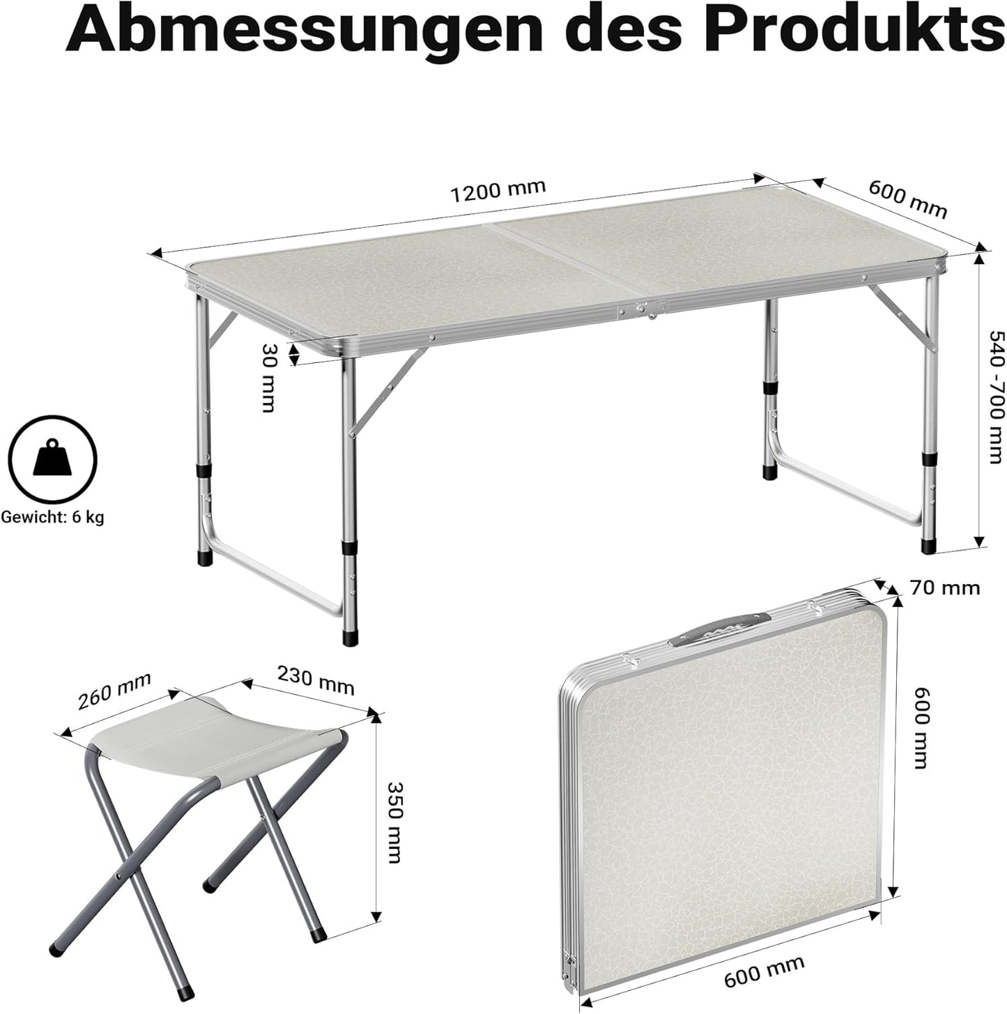 Campingmöbel-Set, 120 x 60 x 70 cm