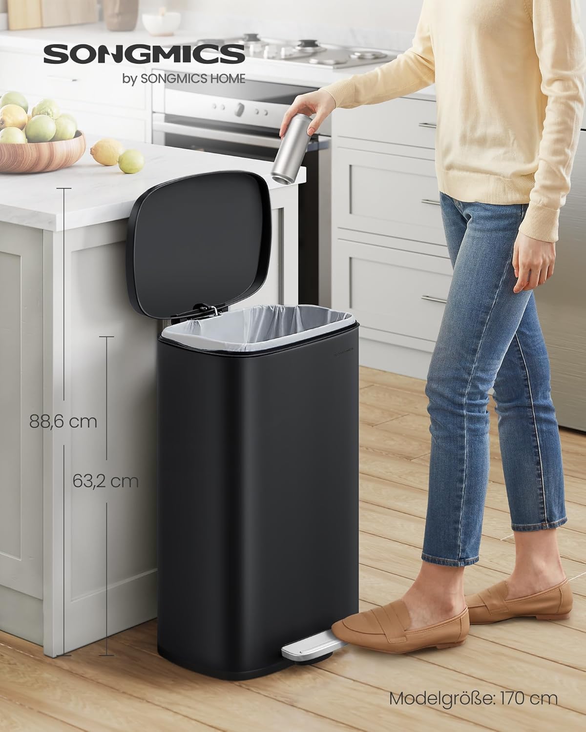 Treteimer mit Softclose (50L), Schwarz